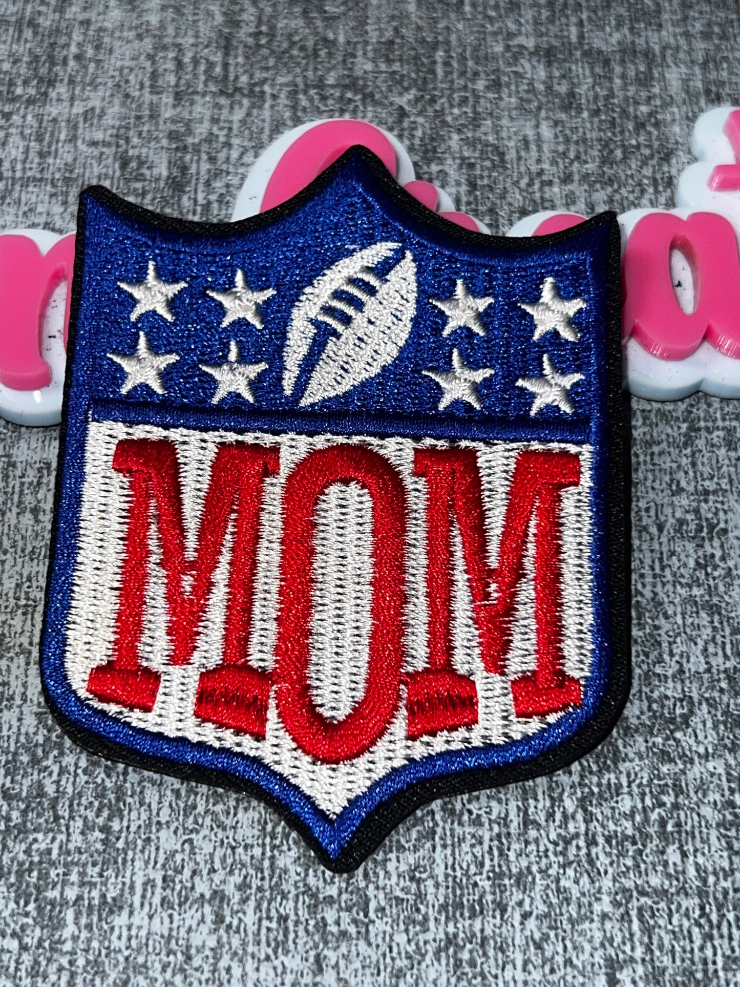 Red White Blue Mom Embroidered Iron-On Patch | Star Shield Statement Appliqué
