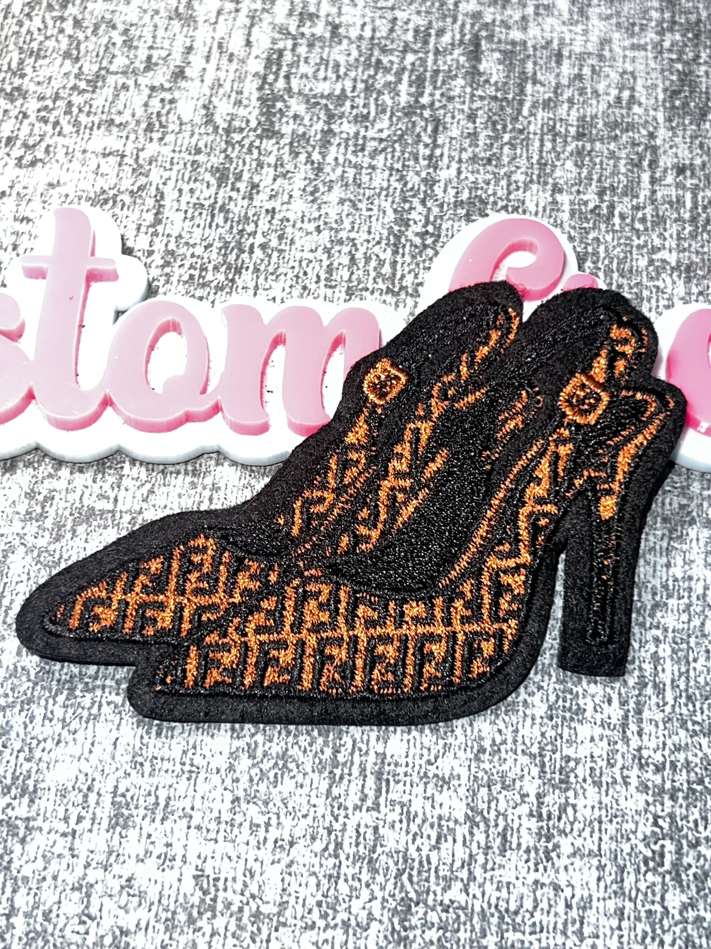 Brown Monogram High Heel Shoe Patch – Embroidered Iron On Fashion Applique