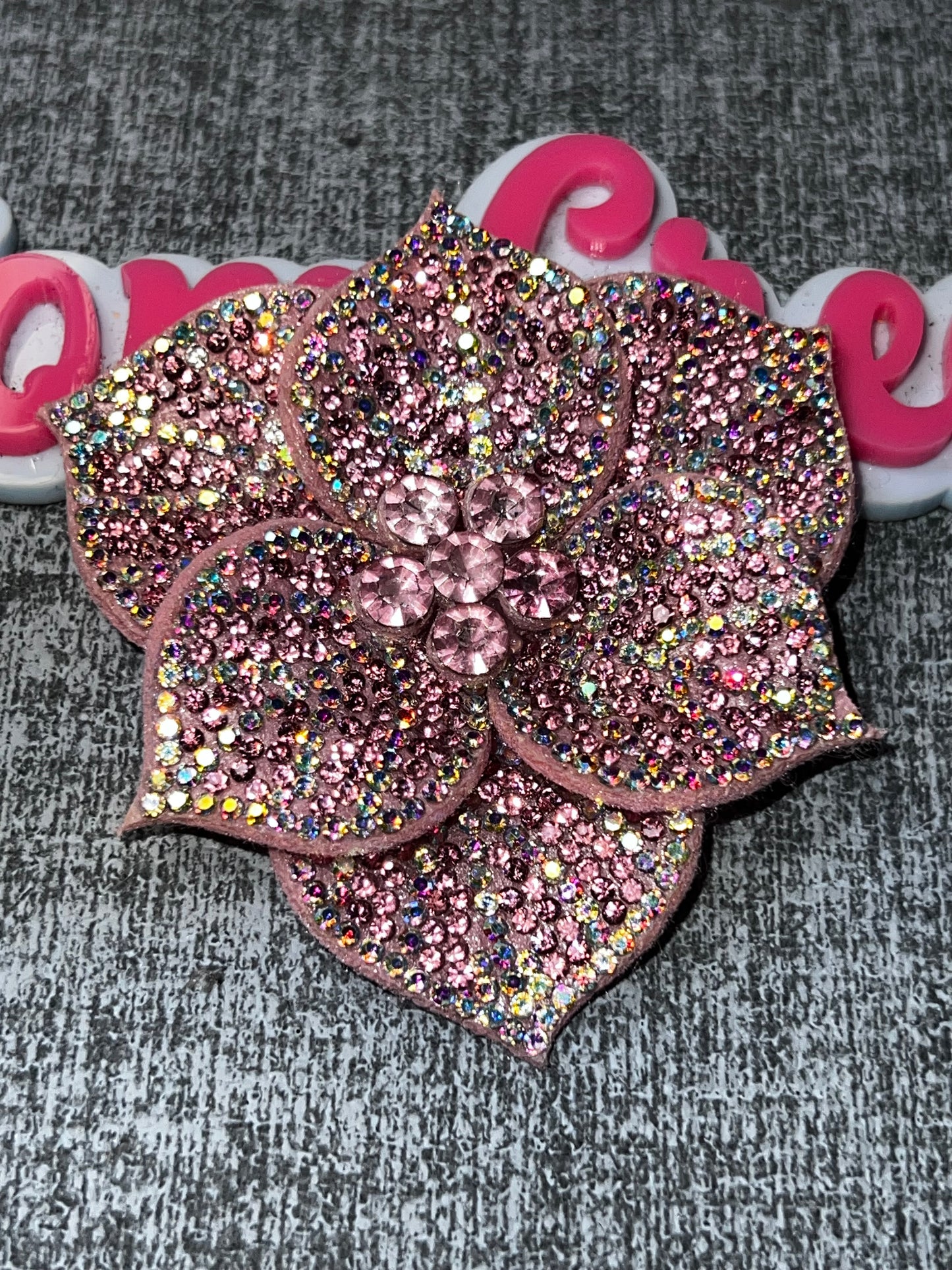 Light Pink Rhinestone Flower Applique – Crystal Floral Embellishment Patch