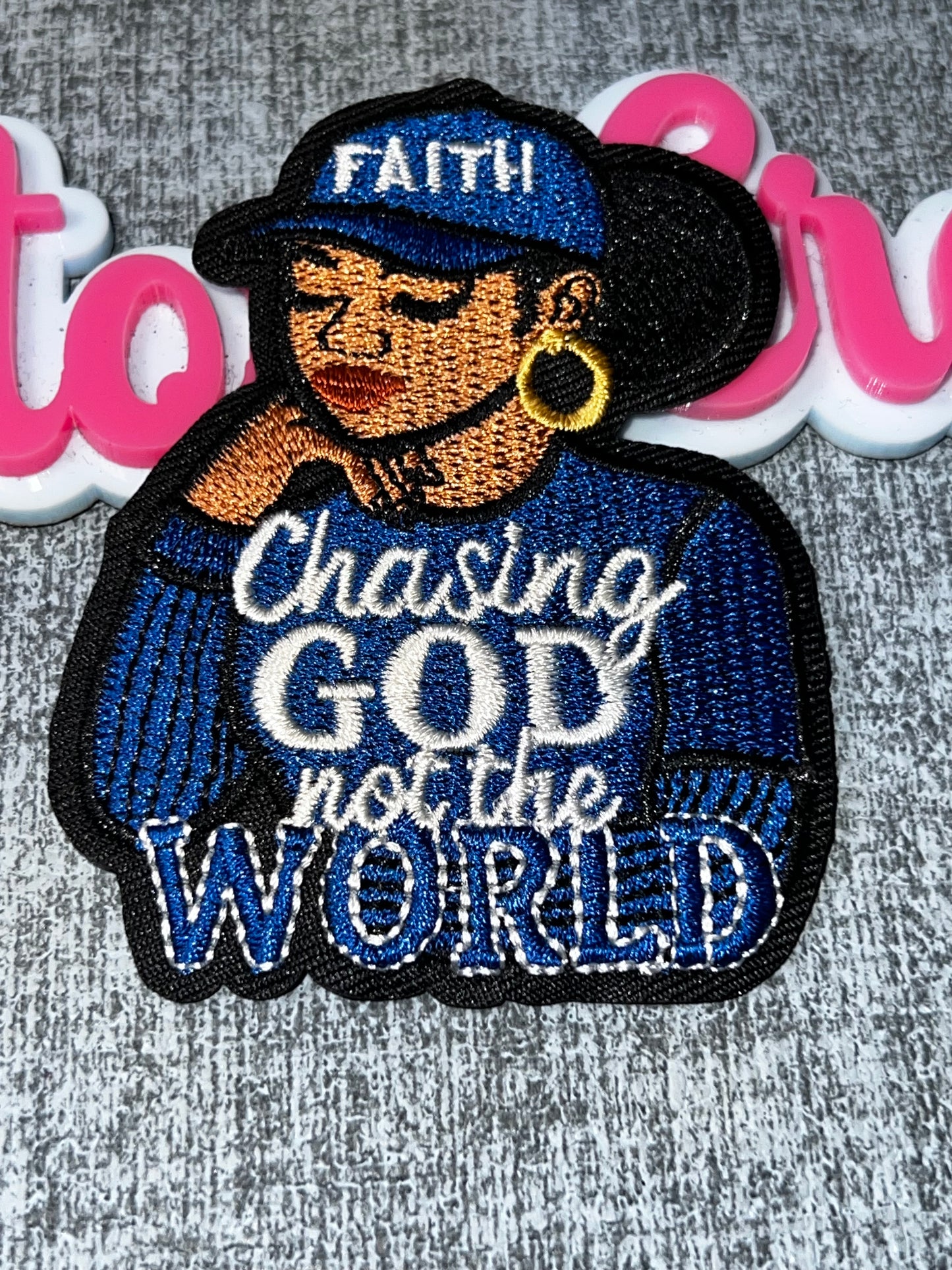 Chasing God Not The World Embroidered Patch – Royal Blue Faith Patch – Iron On Applique – Approx. 4 Inch