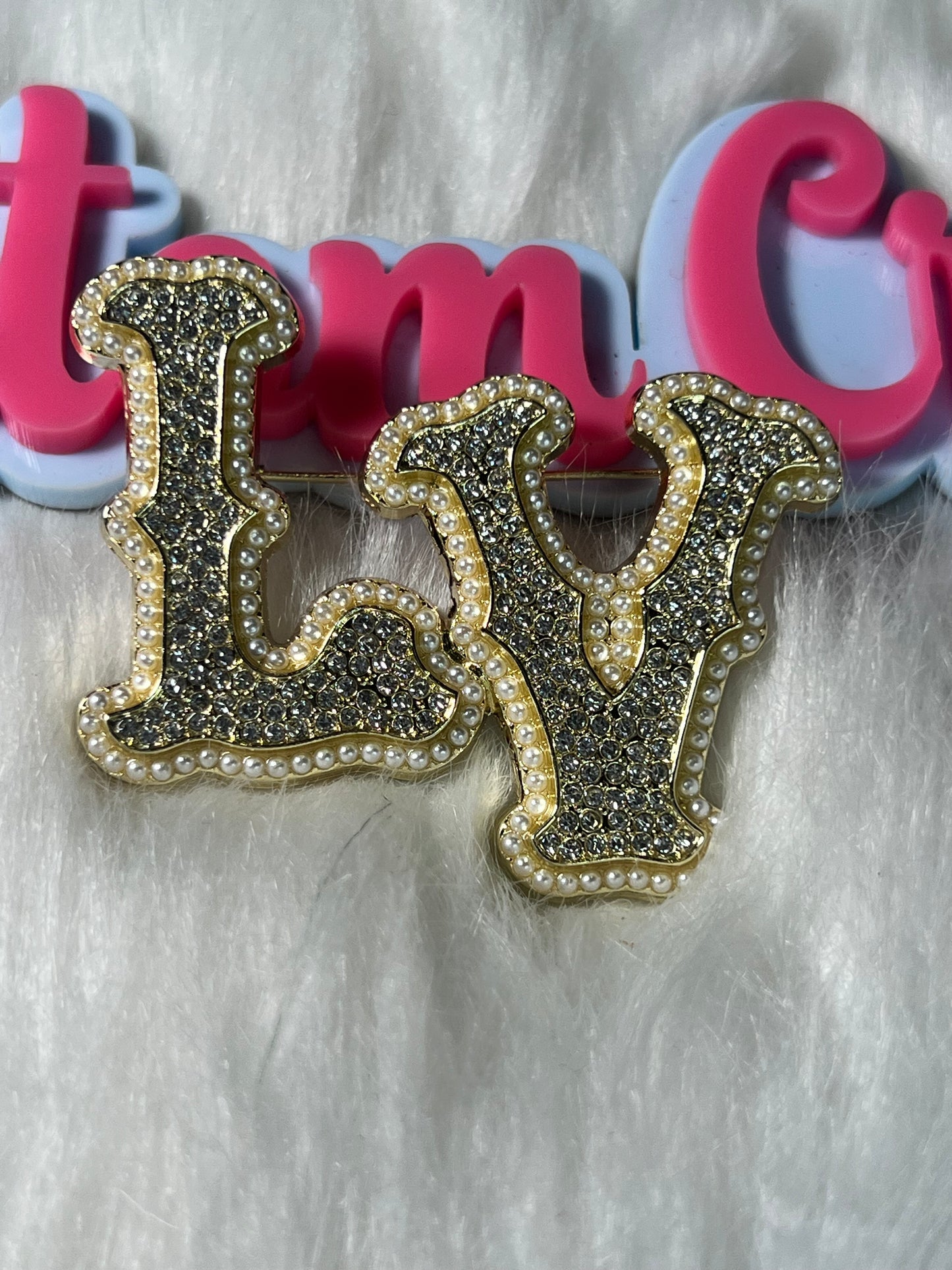 π Gold LV Pearl Bling Brooch