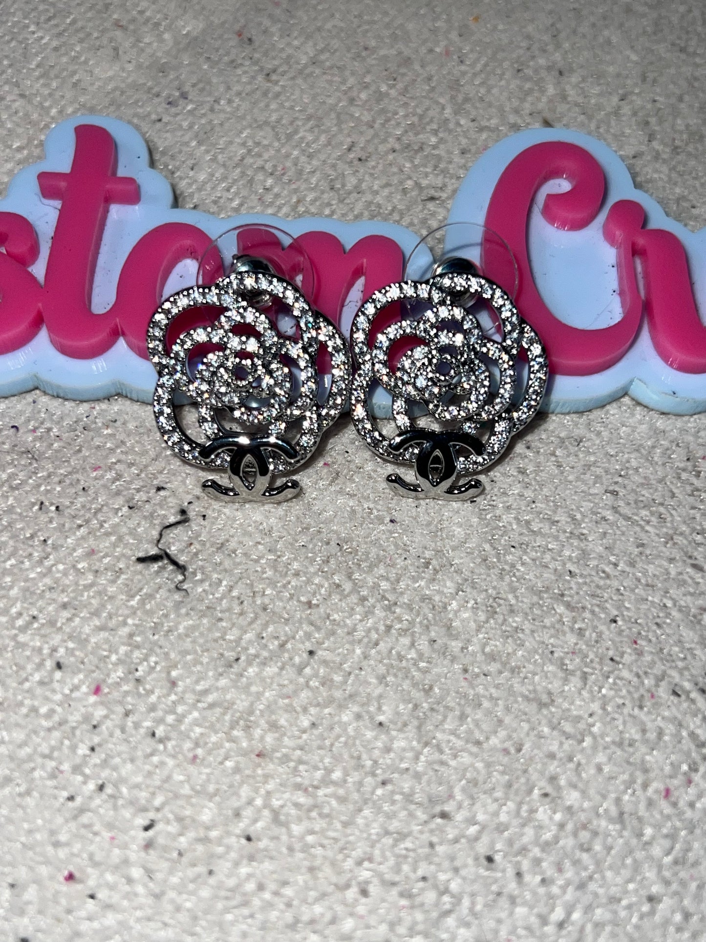 Crystal Rose CC Earrings – Silver