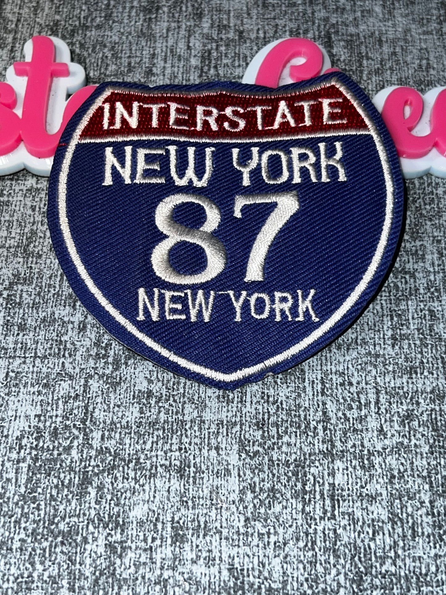New York 87 Interstate Embroidered Patch – Road Sign Iron On Patch, Jacket Patch, Travel Patch, DIY Applique