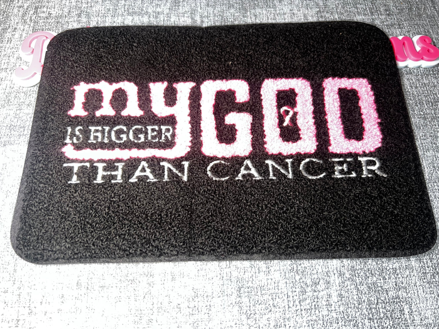 Luxe “My God Is Bigger Than Cancer” Awareness Patch – Black & Pink Statement Patch