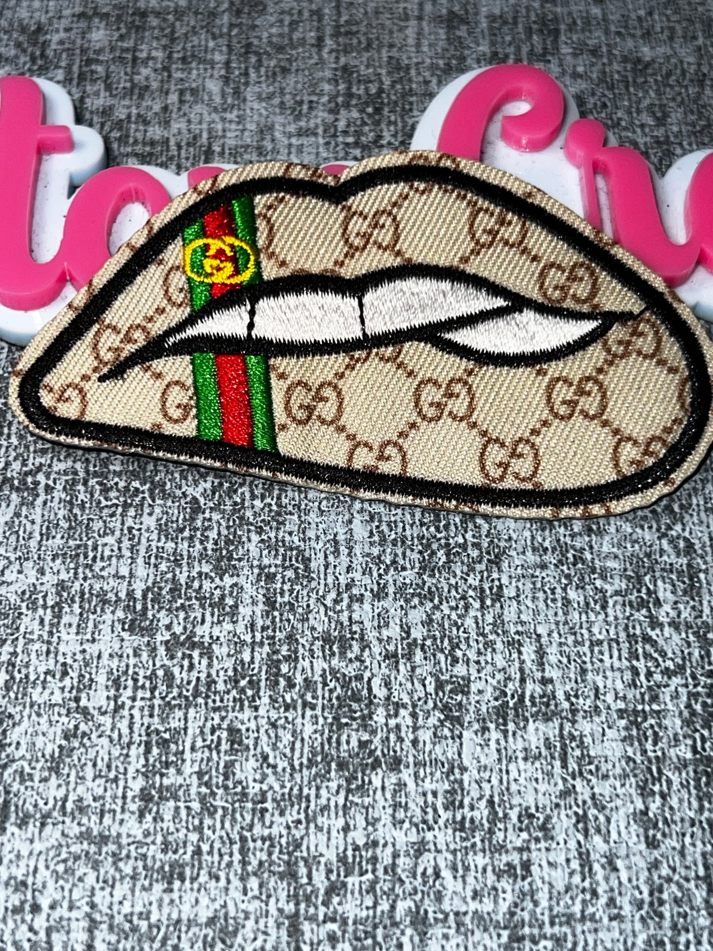 Glam Lip Embroidered Patch – Neutral Fashion Lips Patch – Iron On Applique – Approx. 4 Inch