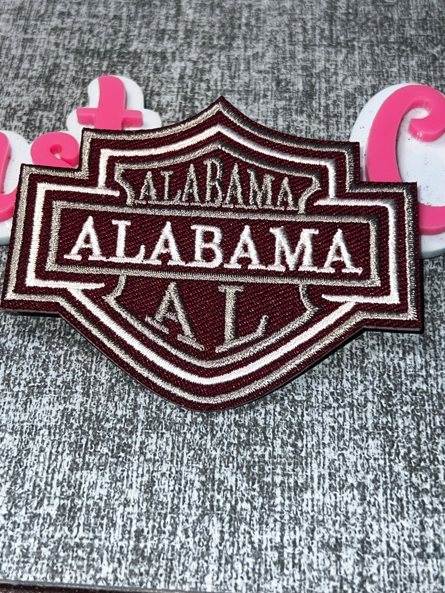 Maroon Shield Letter Embroidered Iron-On Patch | Layered Initial Emblem Appliqué