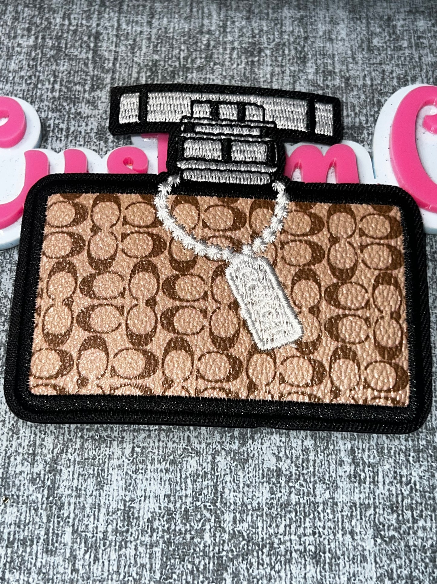 Tan Signature Perfume Bottle Embroidered Patch – Fashion Bottle Iron On Applique