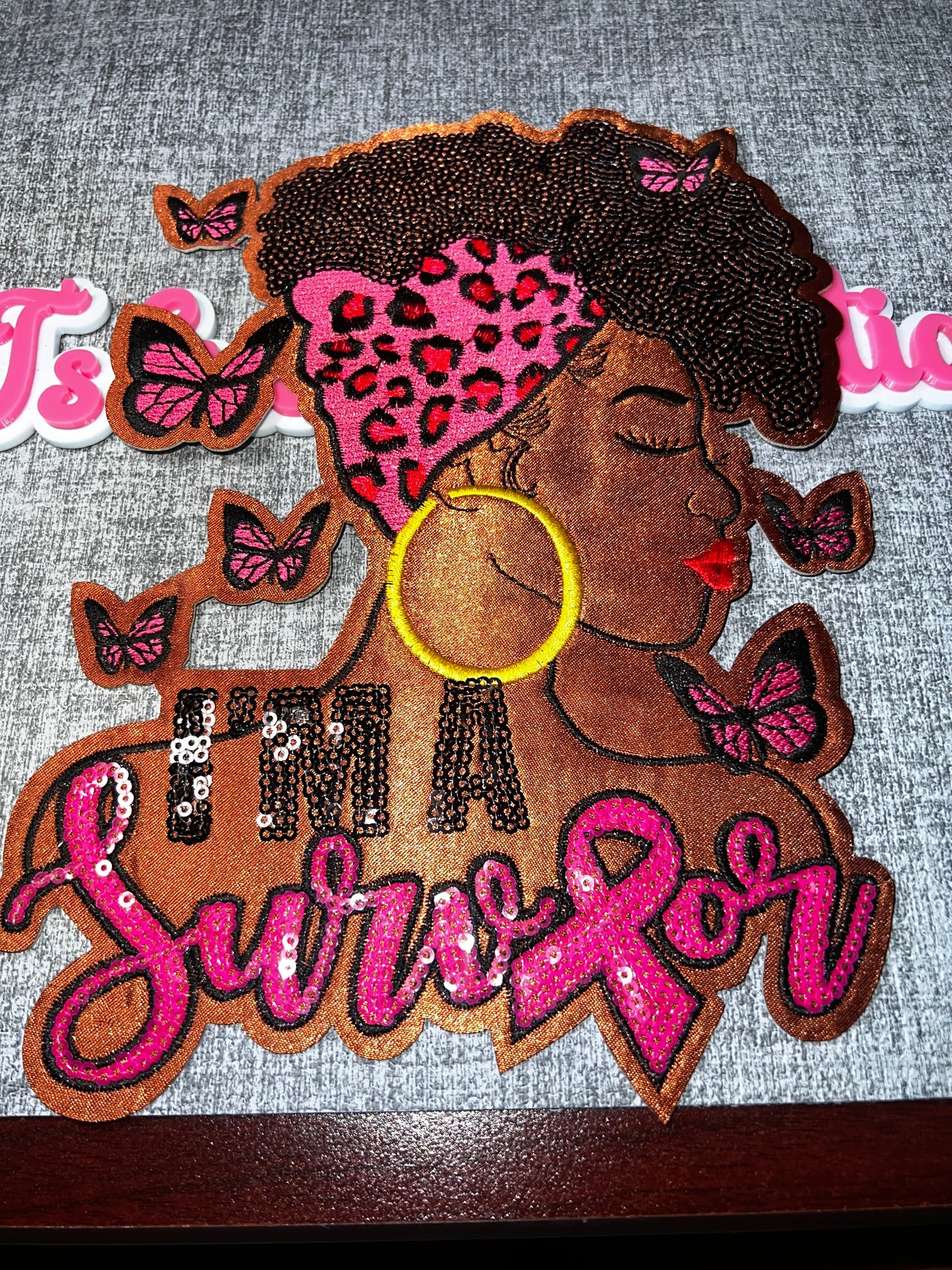 Luxe “I’m A Survivor” Breast Cancer Awareness Patch – Pink, Brown & Leopard Statement Patch