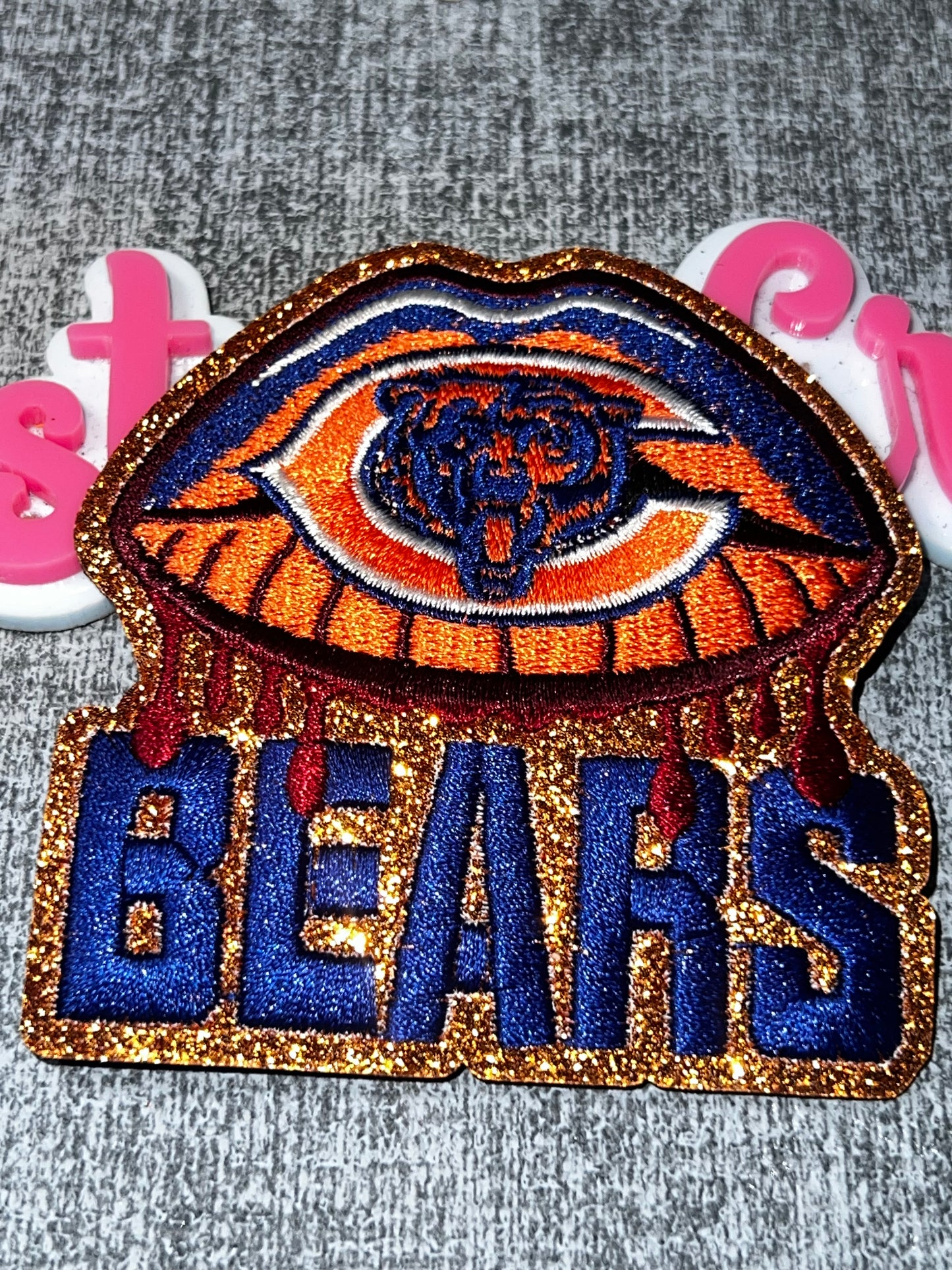 Orange, Navy & Gold Glitter Lips Embroidered Patch – Drip Statement Applique