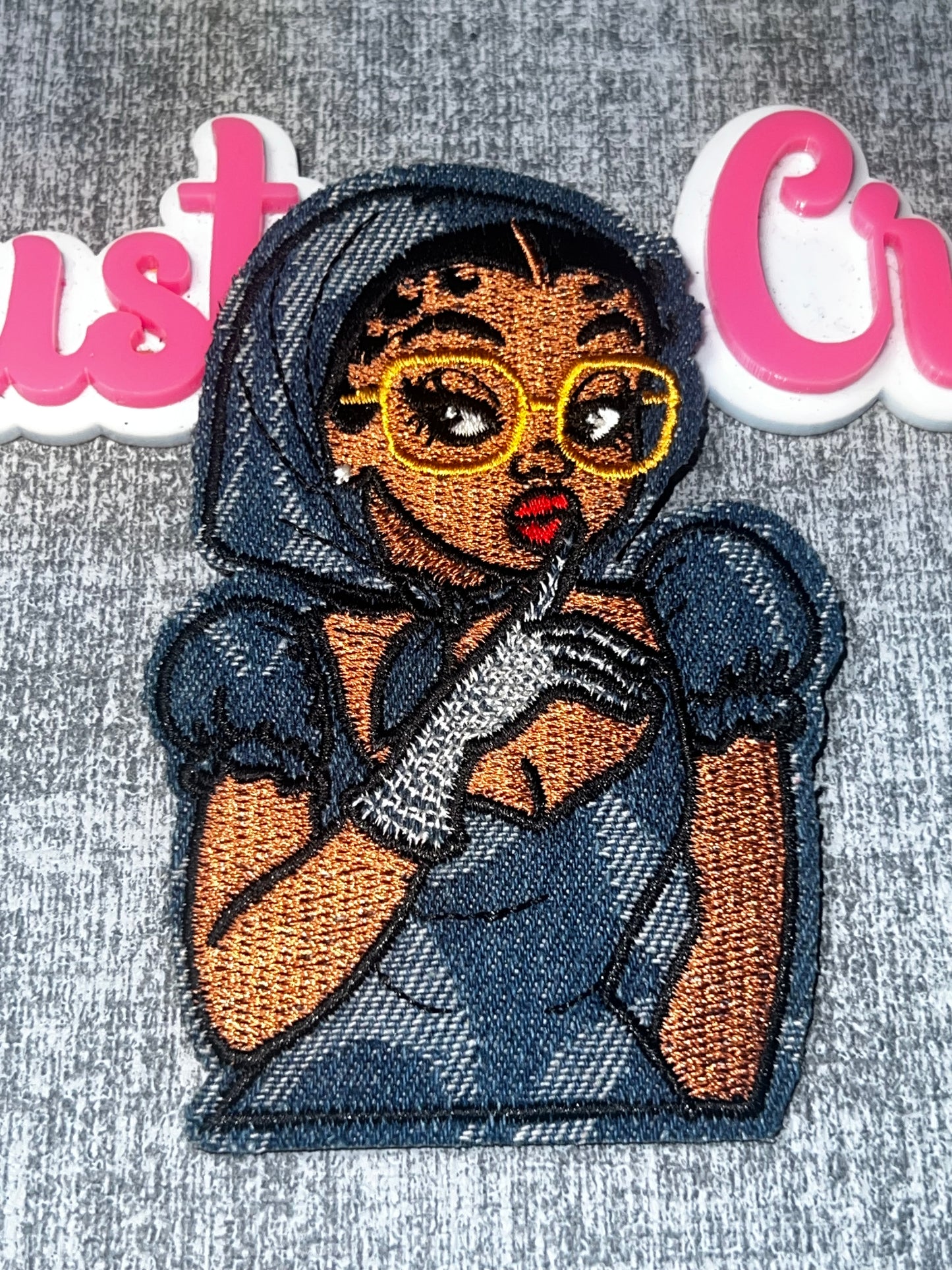 Fashion Diva Headwrap Embroidered Iron-On Patch – Blue Gray Glam Patch