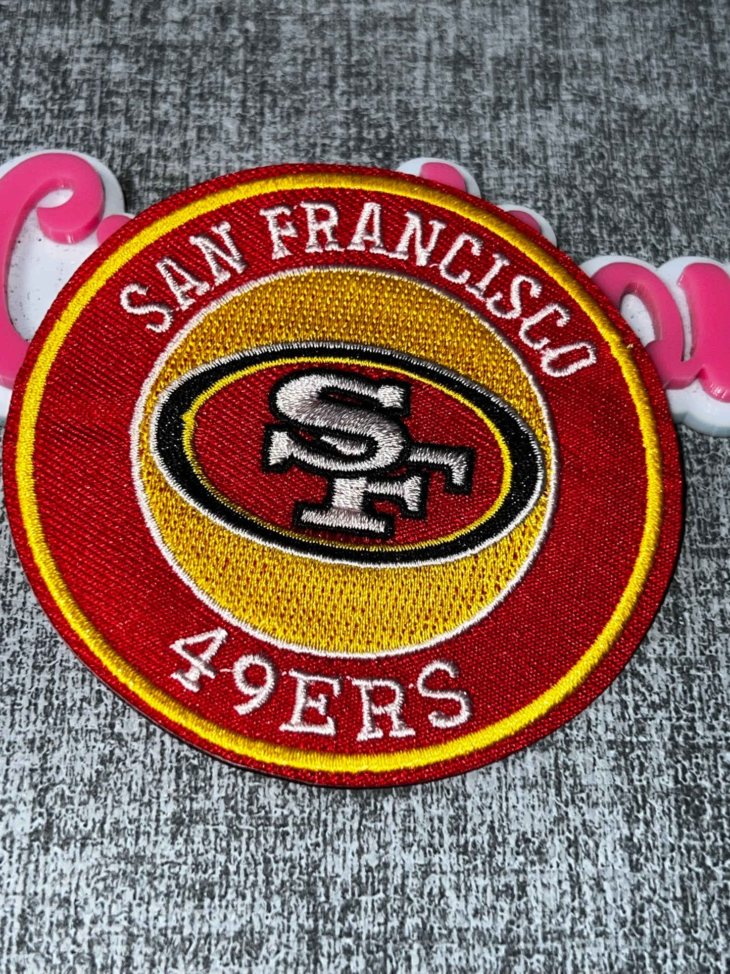 Red Gold Circle Letter Embroidered Iron-On Patch | Statement Appliqué