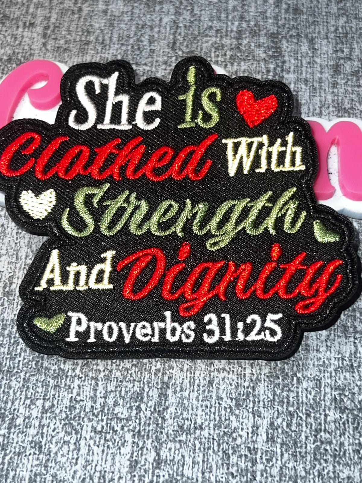 Strength and Dignity Proverbs Faith Patch – Embroidered Iron-On Applique