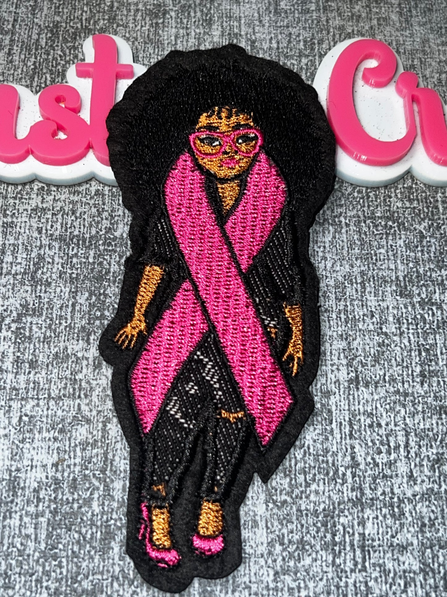 Pink Ribbon Fashion Lady Patch – Breast Cancer Awareness Embroidered Iron On Applique