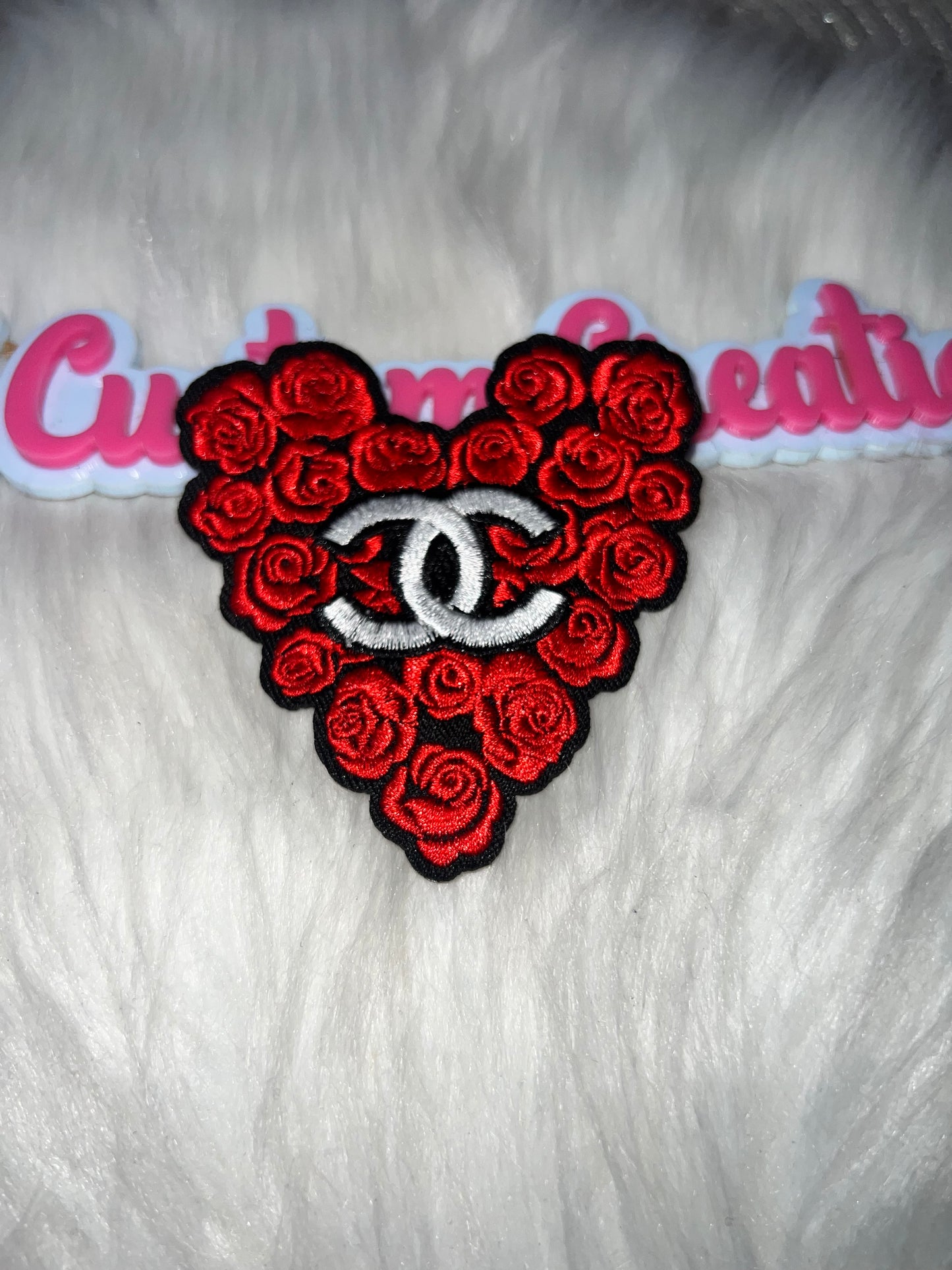 Red Rose CC Heart Embroidered Patch