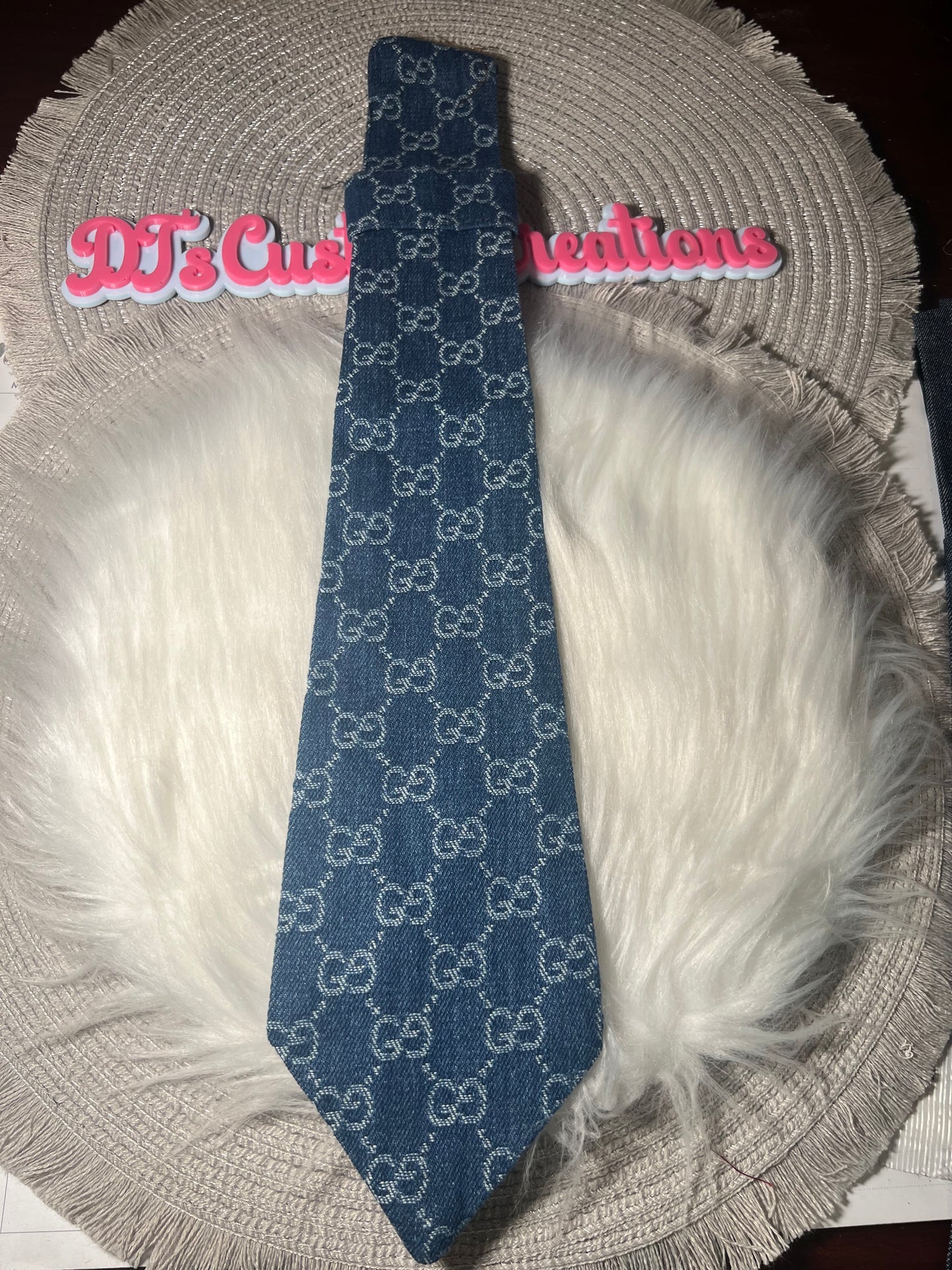 π Denim Designer-Inspired Tie (GG Print)