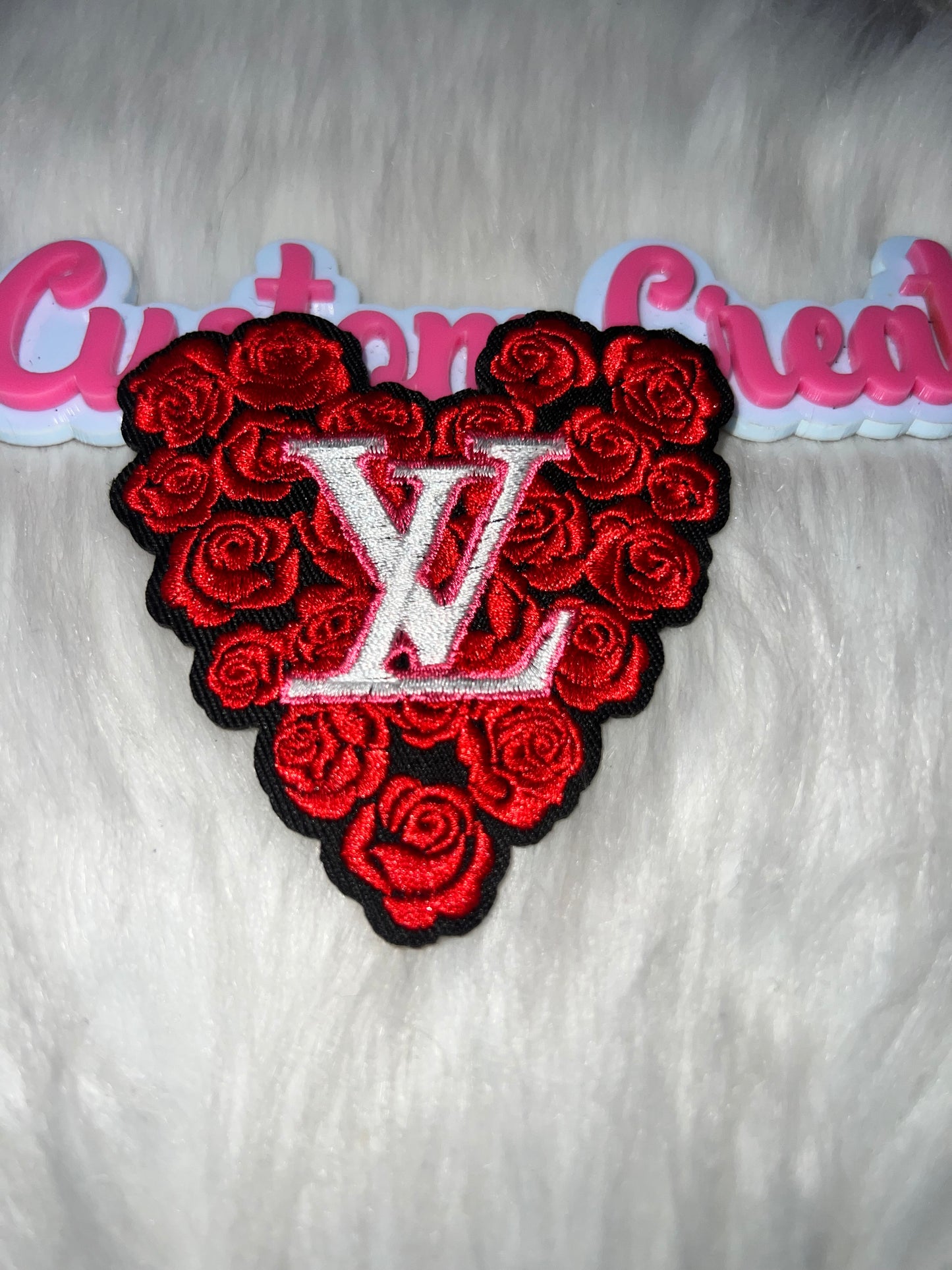 Red Rose Heart Patch with LV-Inspired Letter