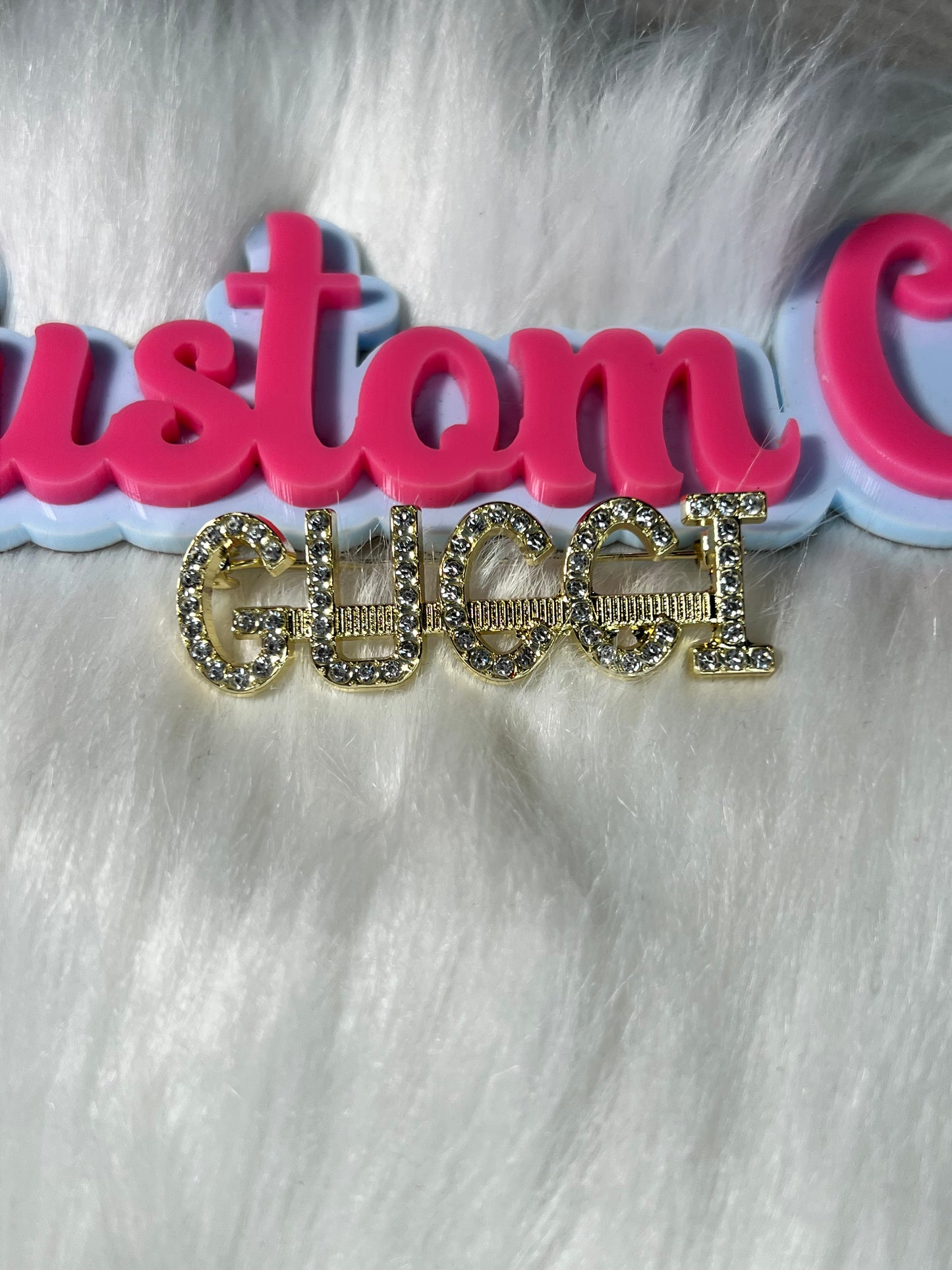 Gold GG word Rhinestone Brooch