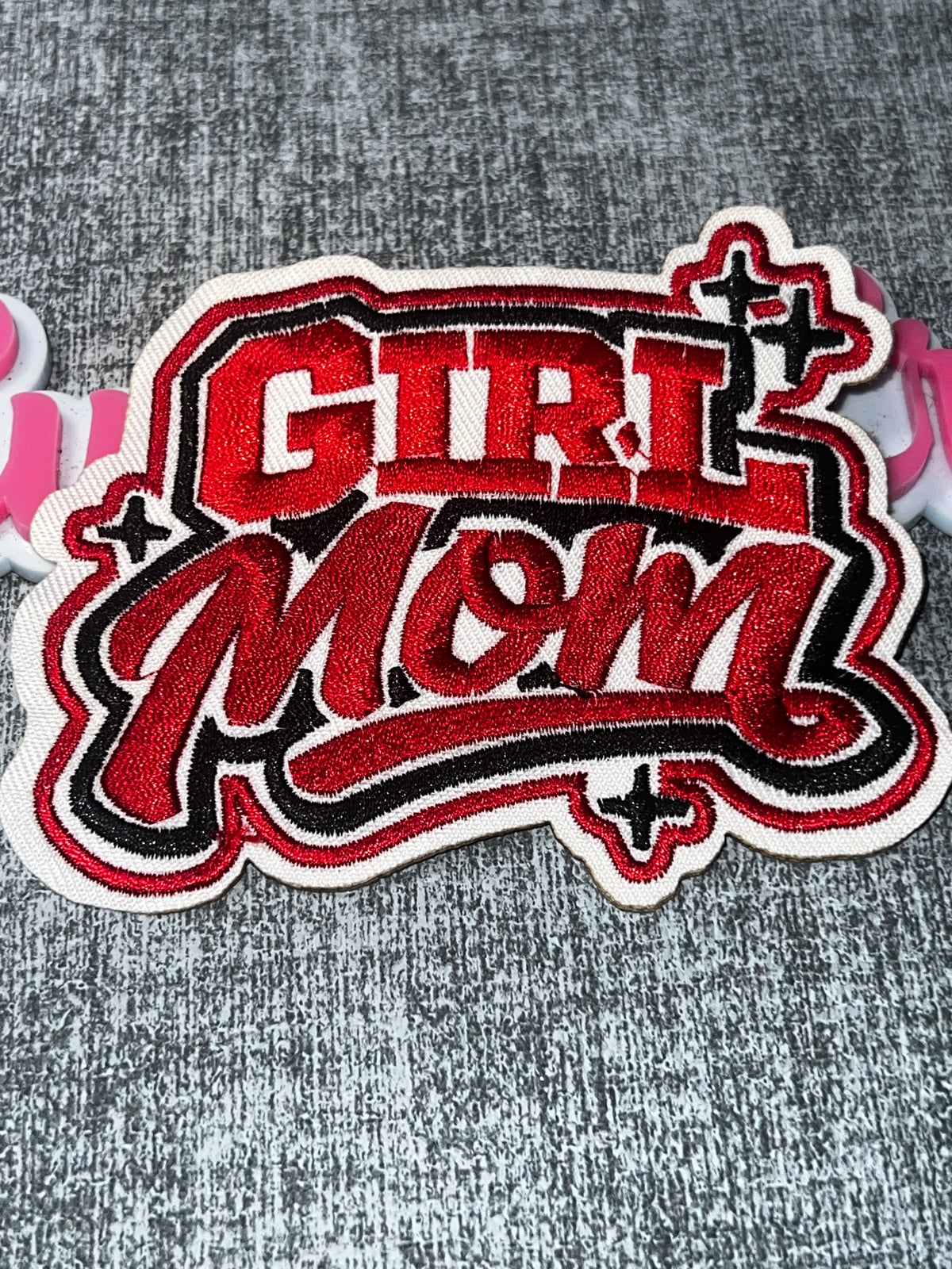 Girl Mom Red Black Statement Patch – Embroidered Iron-On Applique