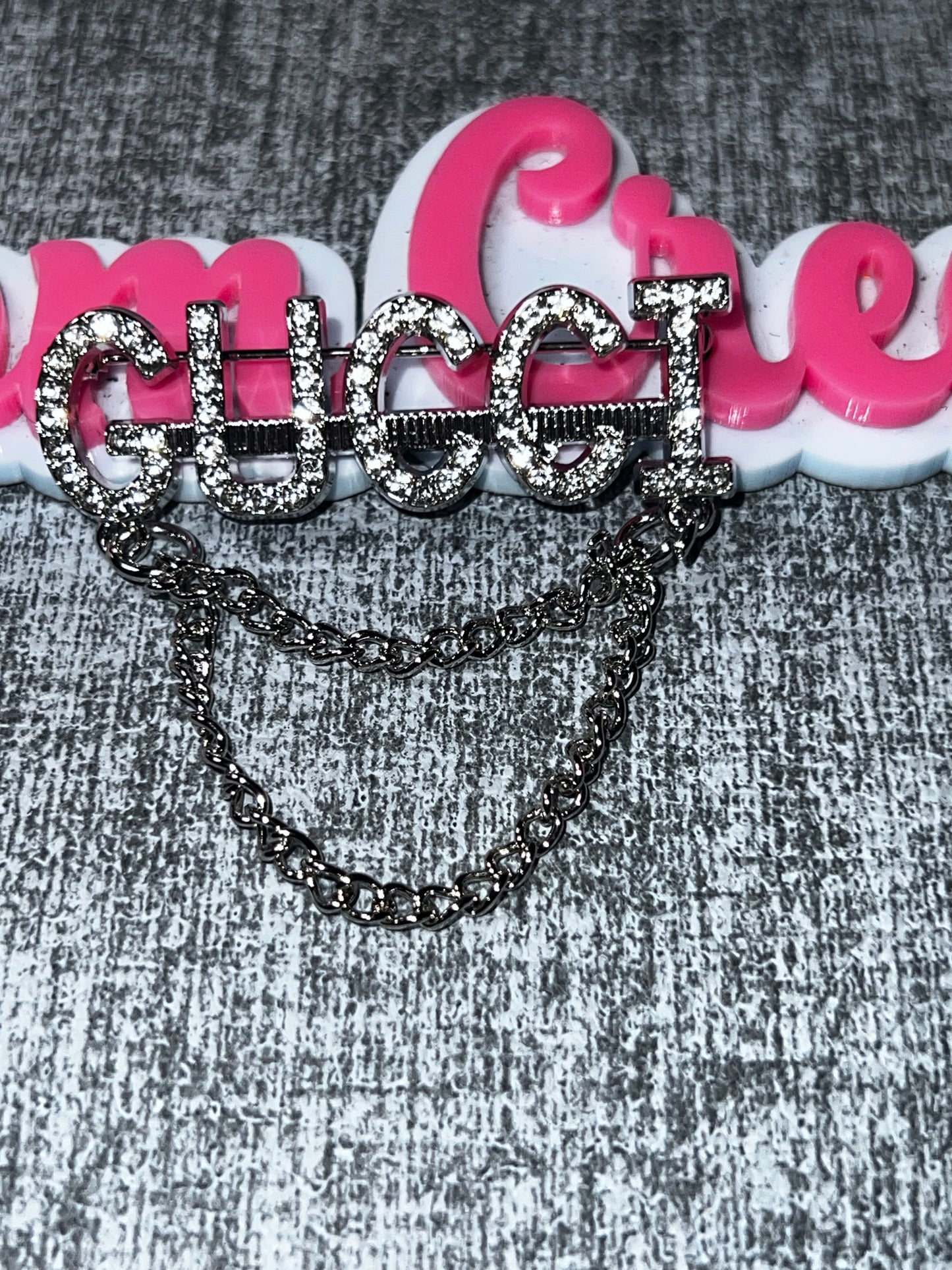 Crystal Letter Chain Brooch – Gunmetal Fashion Pin