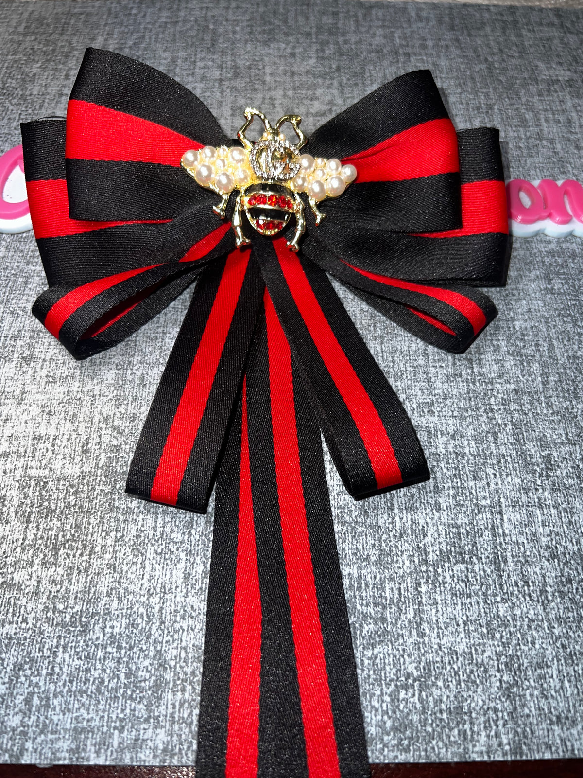 Black Red Pearl Bee Bow Brooch – Layered Statement Fashion Pin