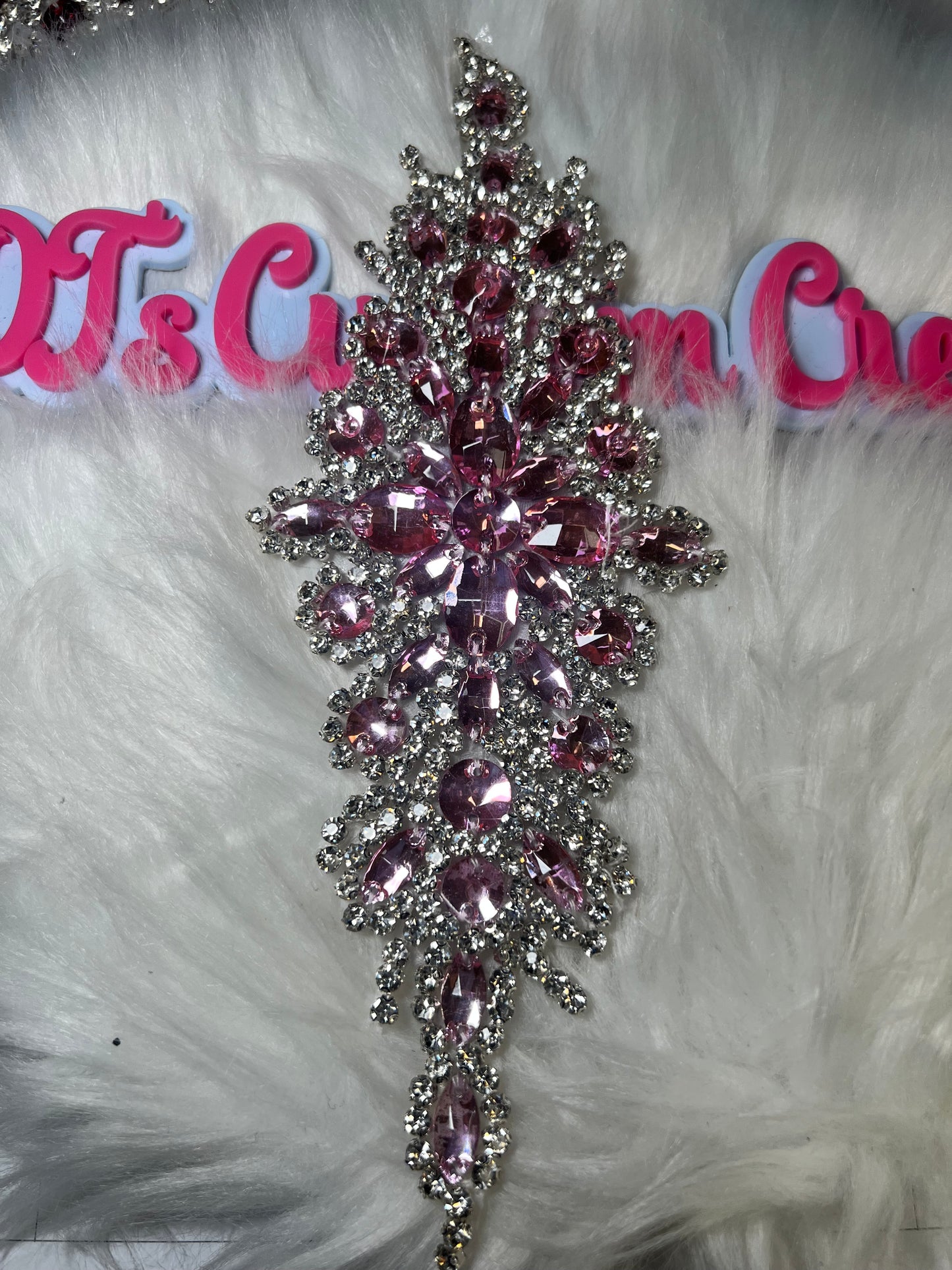 Pink Silver Crystal Iron-On Appliqué (3” x 9”)