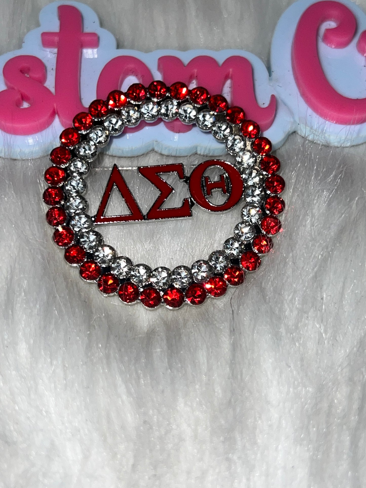 Red & Clear Delta Rhinestone Circle Brooch