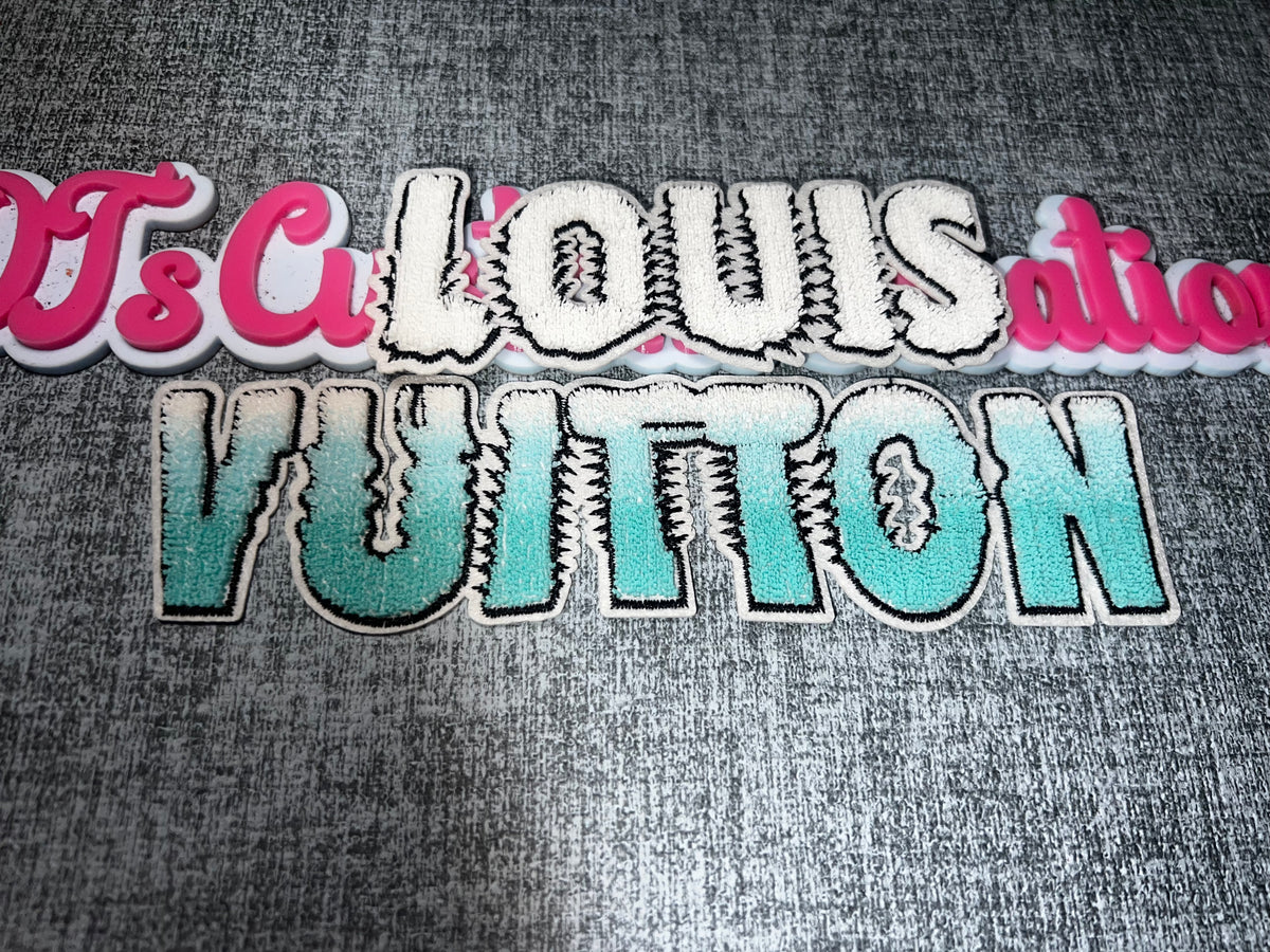 White Aqua Chenille Lettering Patch – Two Tone Fuzzy Applique