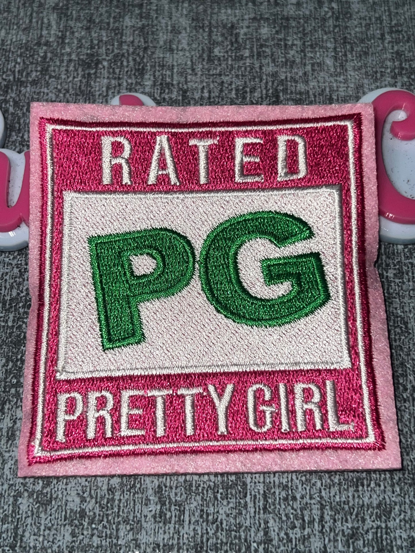 Rated PG Pretty Girl Embroidered Iron-On Patch | Fun Statement Appliqué