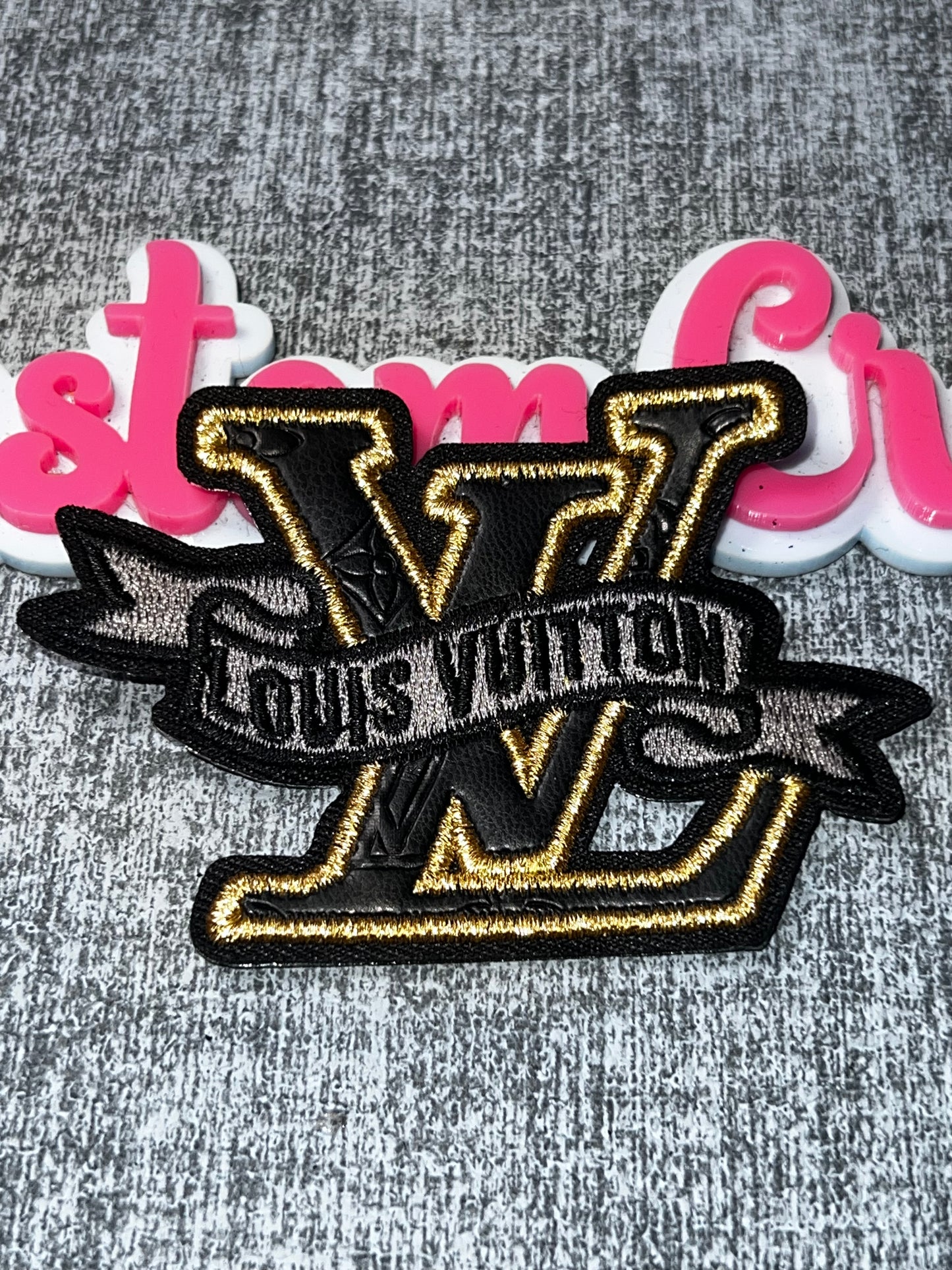 Black Gold Ribbon Fashion Patch – Embroidered Faux Leather Applique for Jackets & Bags