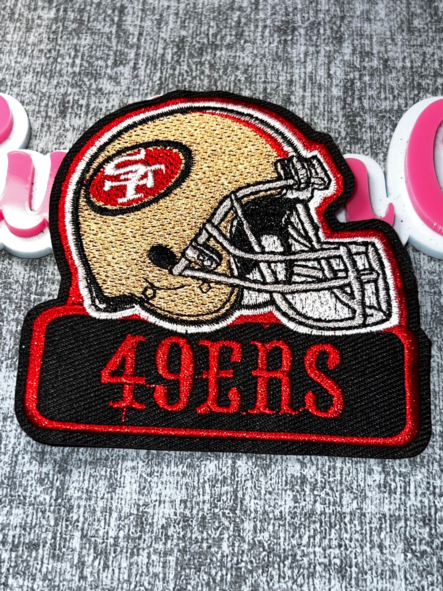 Gold Helmet 49ERS Embroidered Iron-On Patch – Sports Fan Appliqué