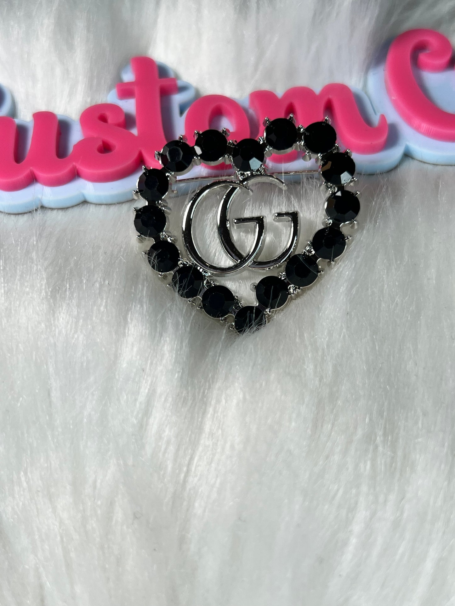 🖤 Black Silver Crystal Heart GG Brooch