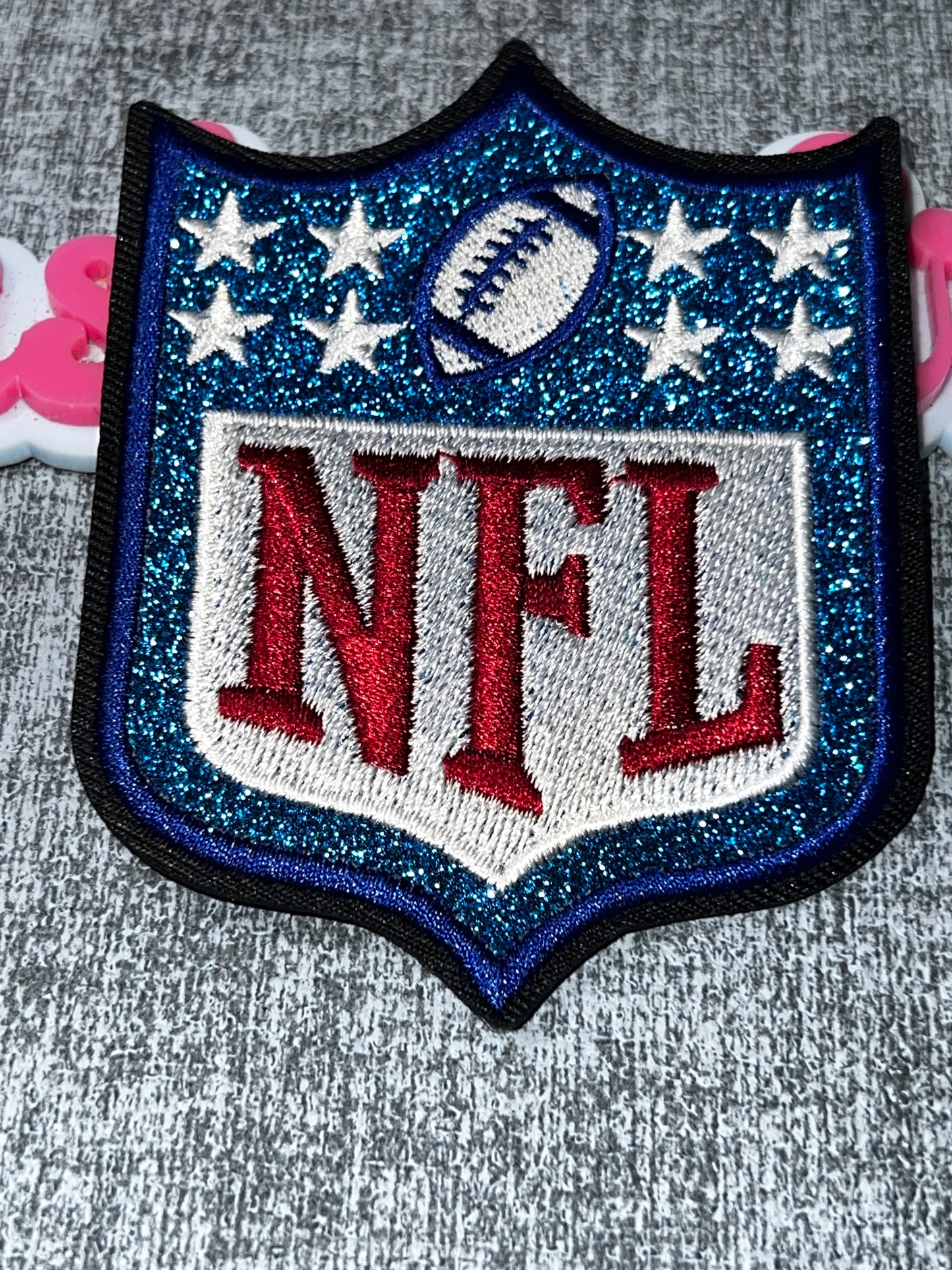 Blue Glitter Sports Shield Patch – Embroidered Iron On Applique