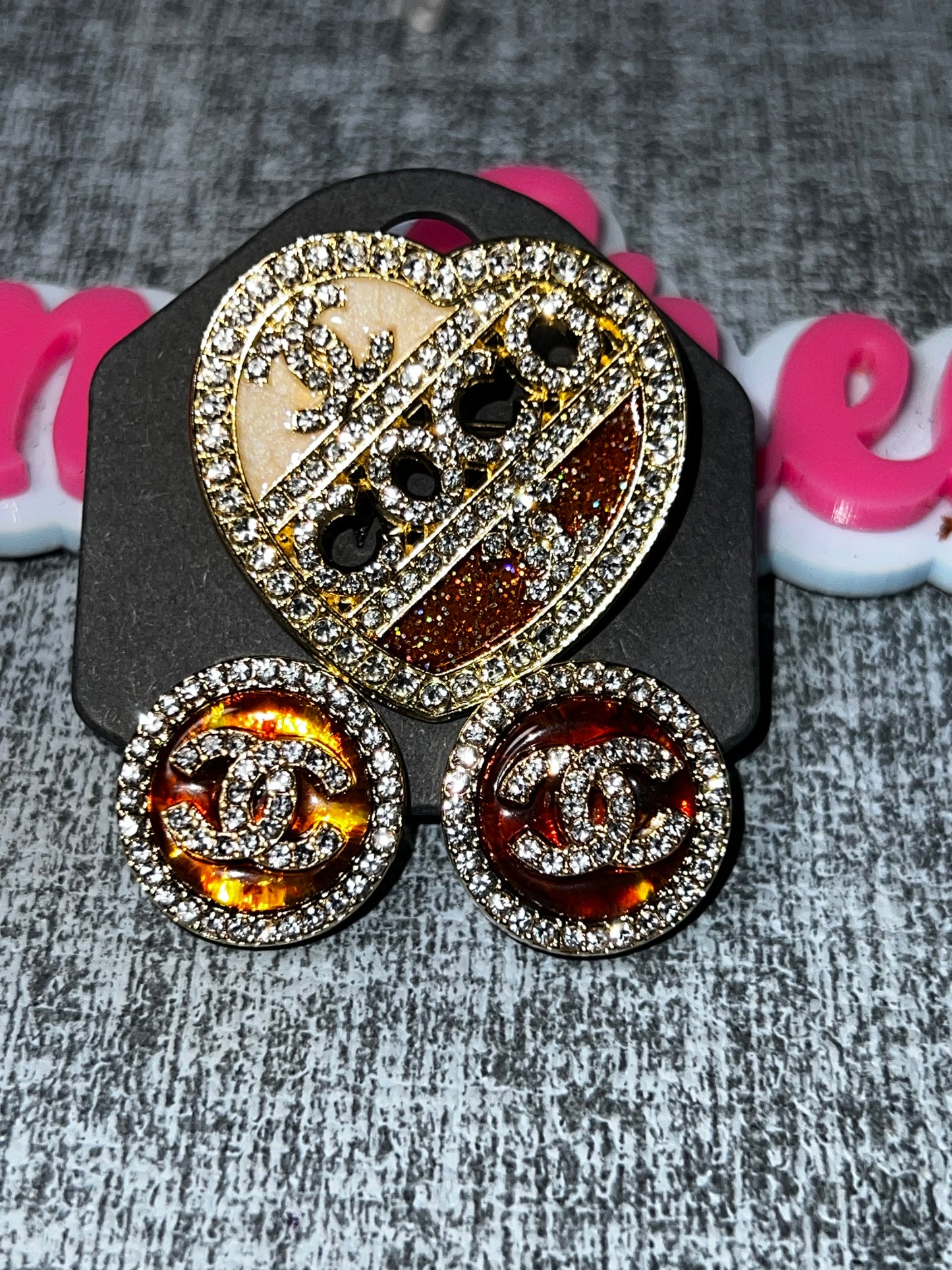 Heart Fashion Jewelry Set – Rhinestone Heart Brooch & Earrings