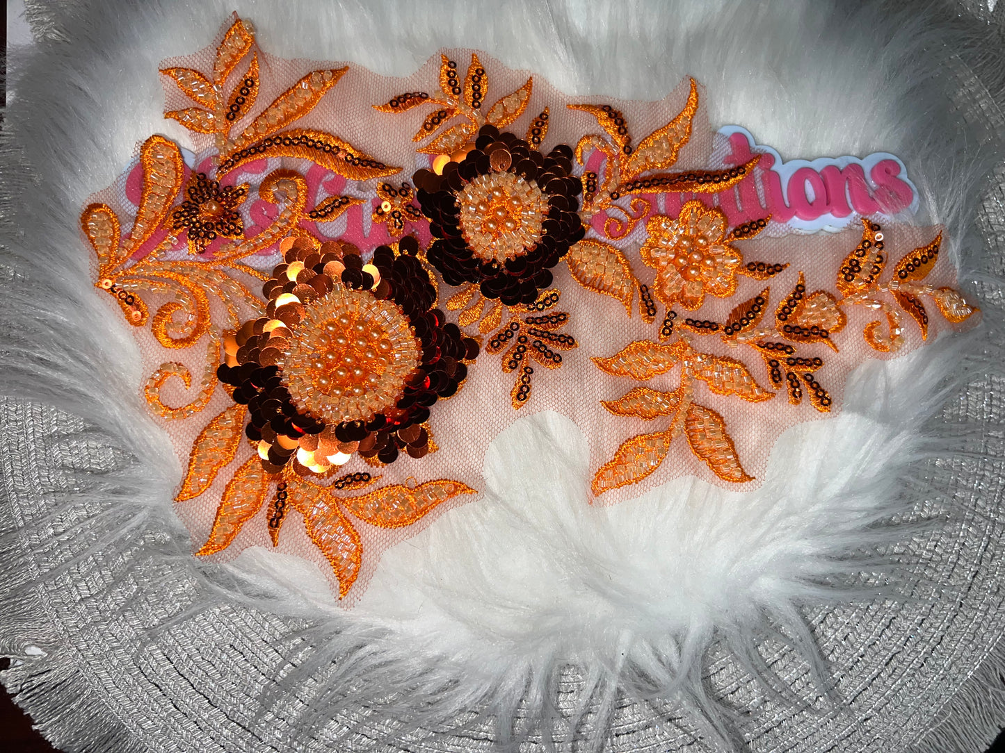 Orange Sequin Floral Appliqué Patch