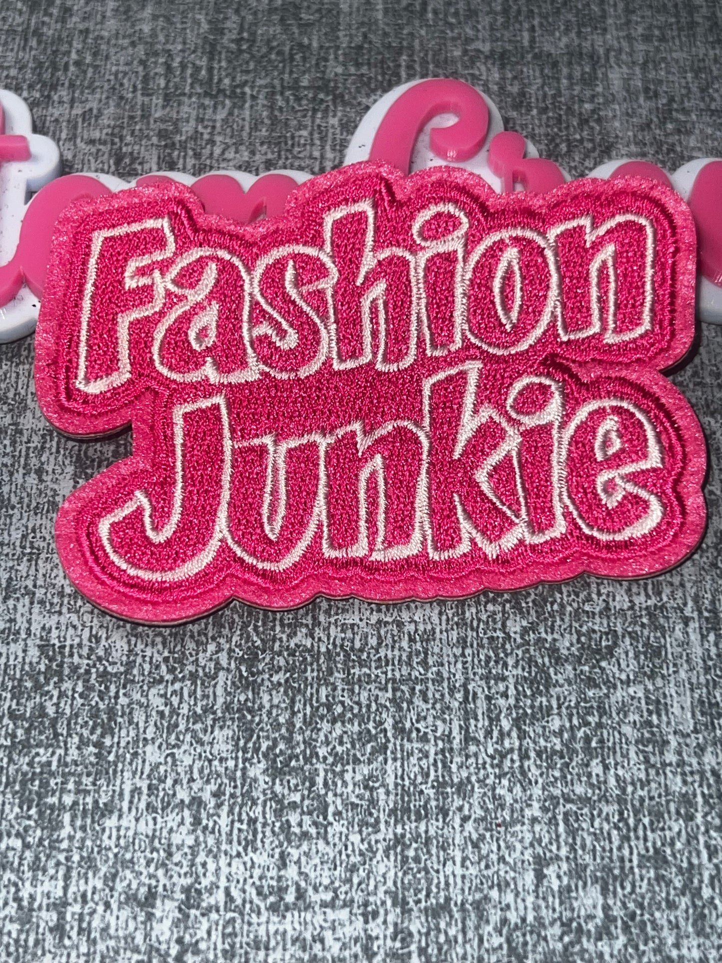 Fashion Junkie Embroidered Iron-On Patch – Pink Statement Applique