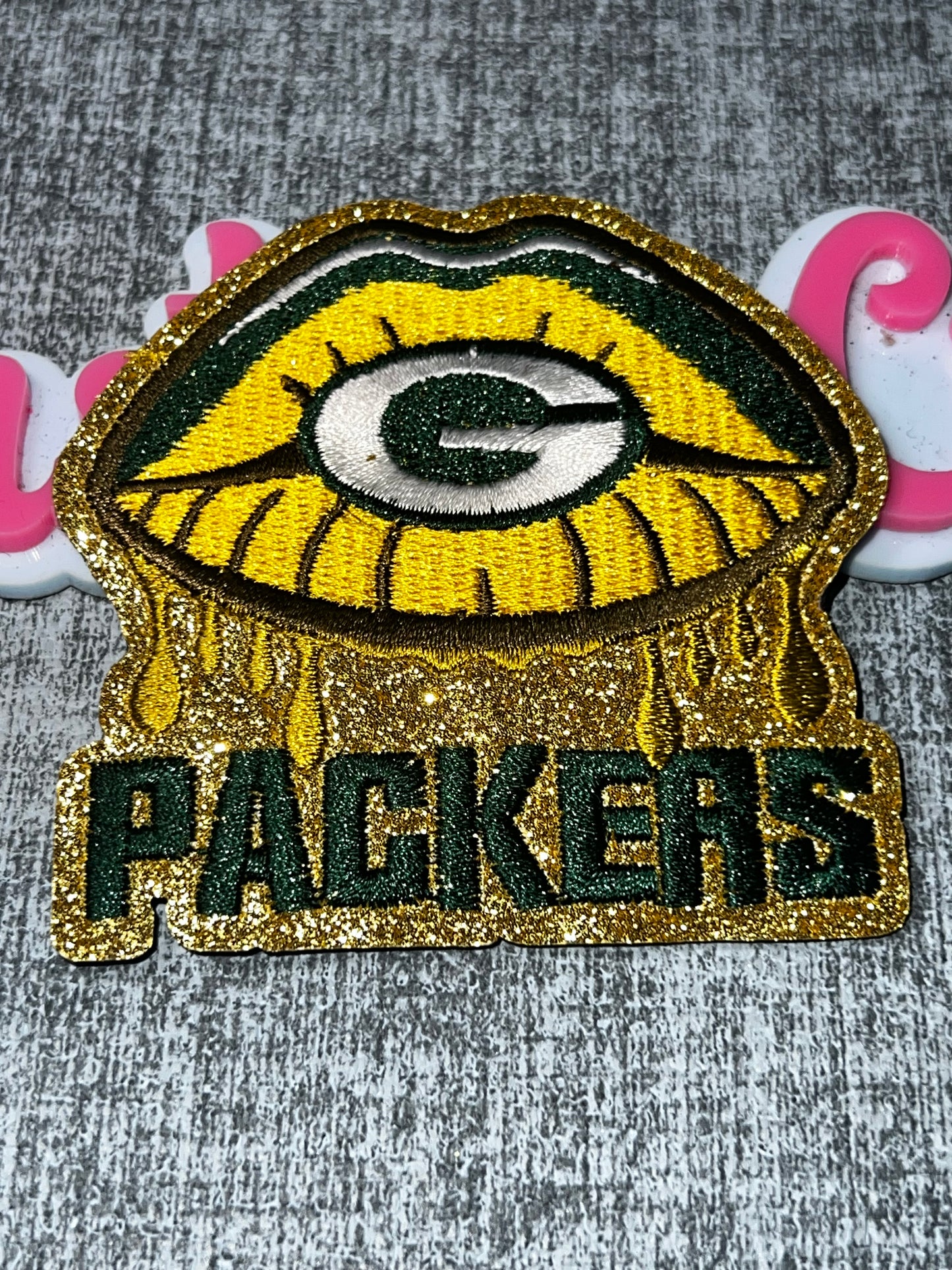 Green, Gold & Yellow Glitter Lips Embroidered Patch – Statement Drip Applique