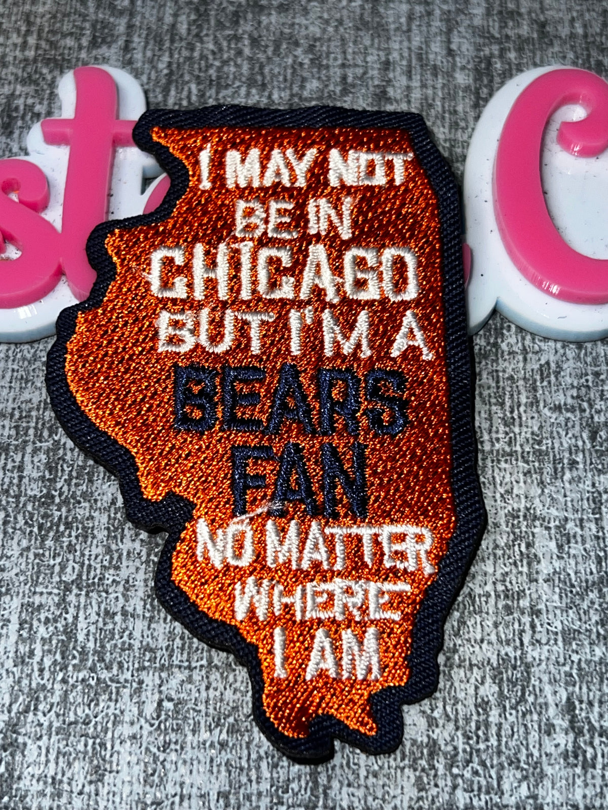 Orange Navy State Shape Fan Quote Embroidered Iron-On Patch – Sports Statement Applique