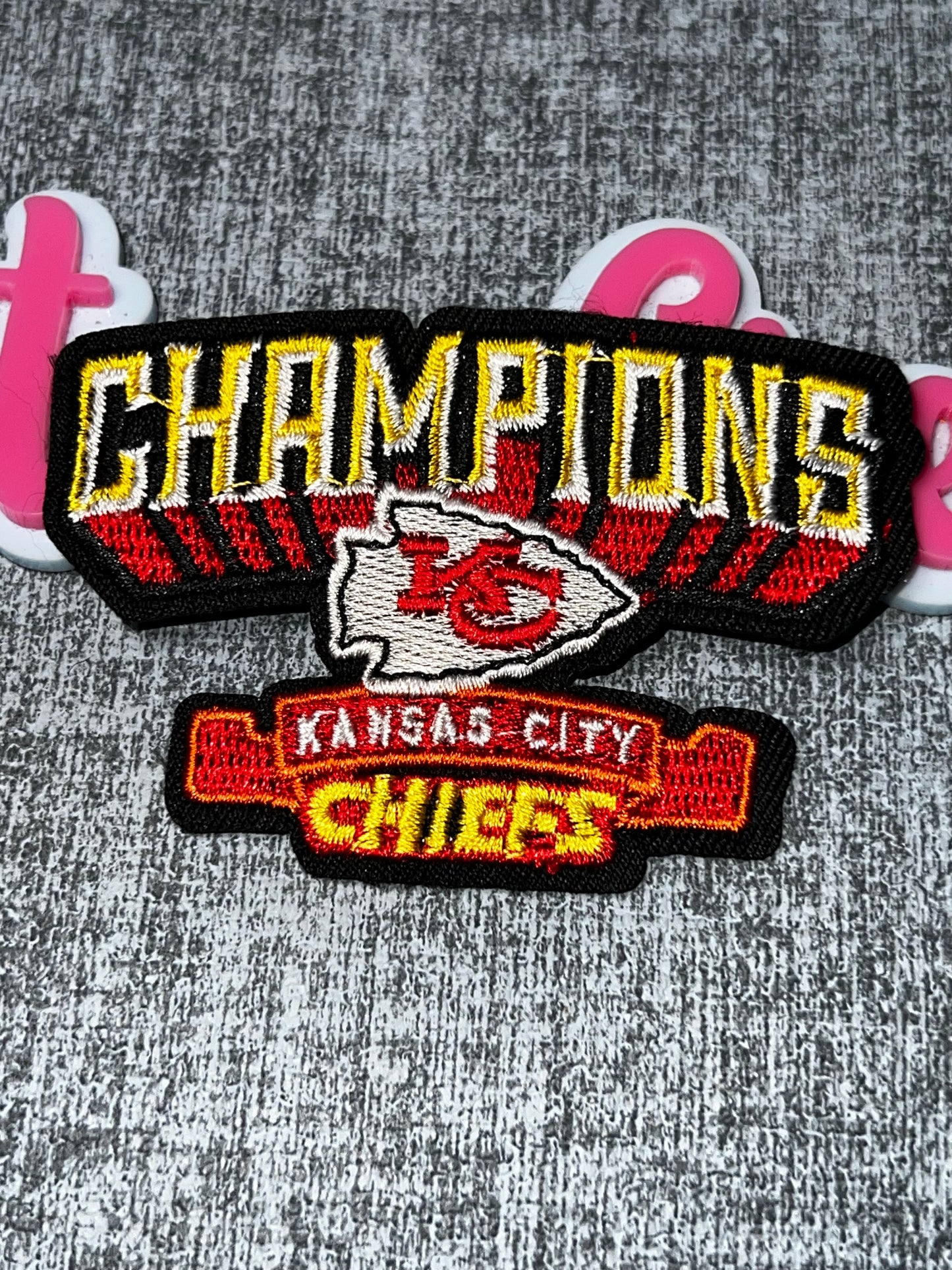 Red Gold Champion Letter Embroidered Iron-On Patch | Statement Appliqué