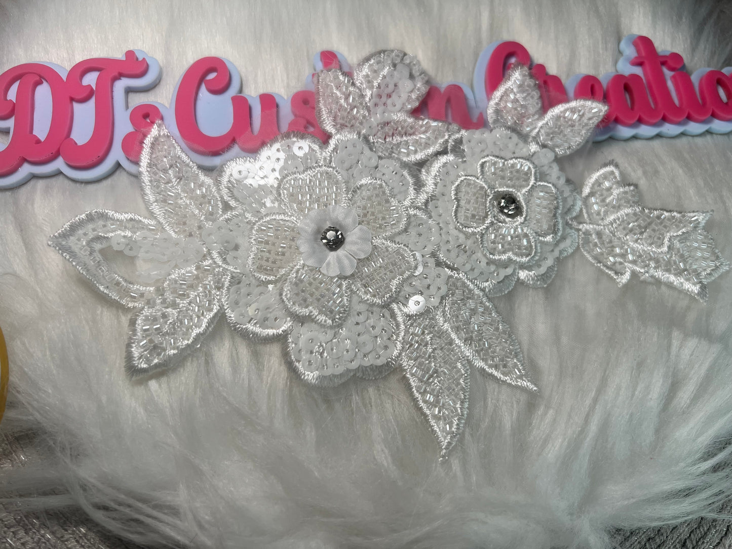 🤍 White Sequin Floral Appliqué