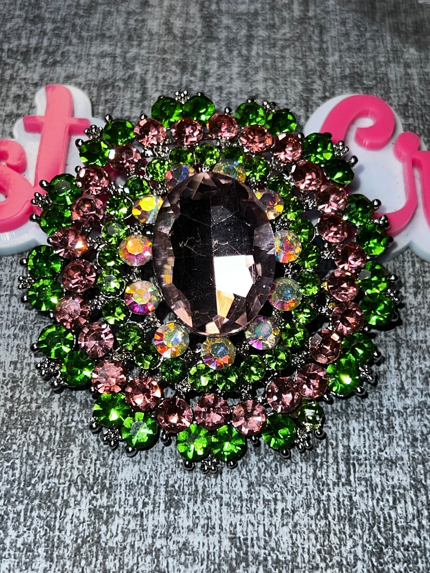 Green Pink Rhinestone Crystal Brooch Pin | Vintage Style Fashion Accessory for Jackets Hats & Bags