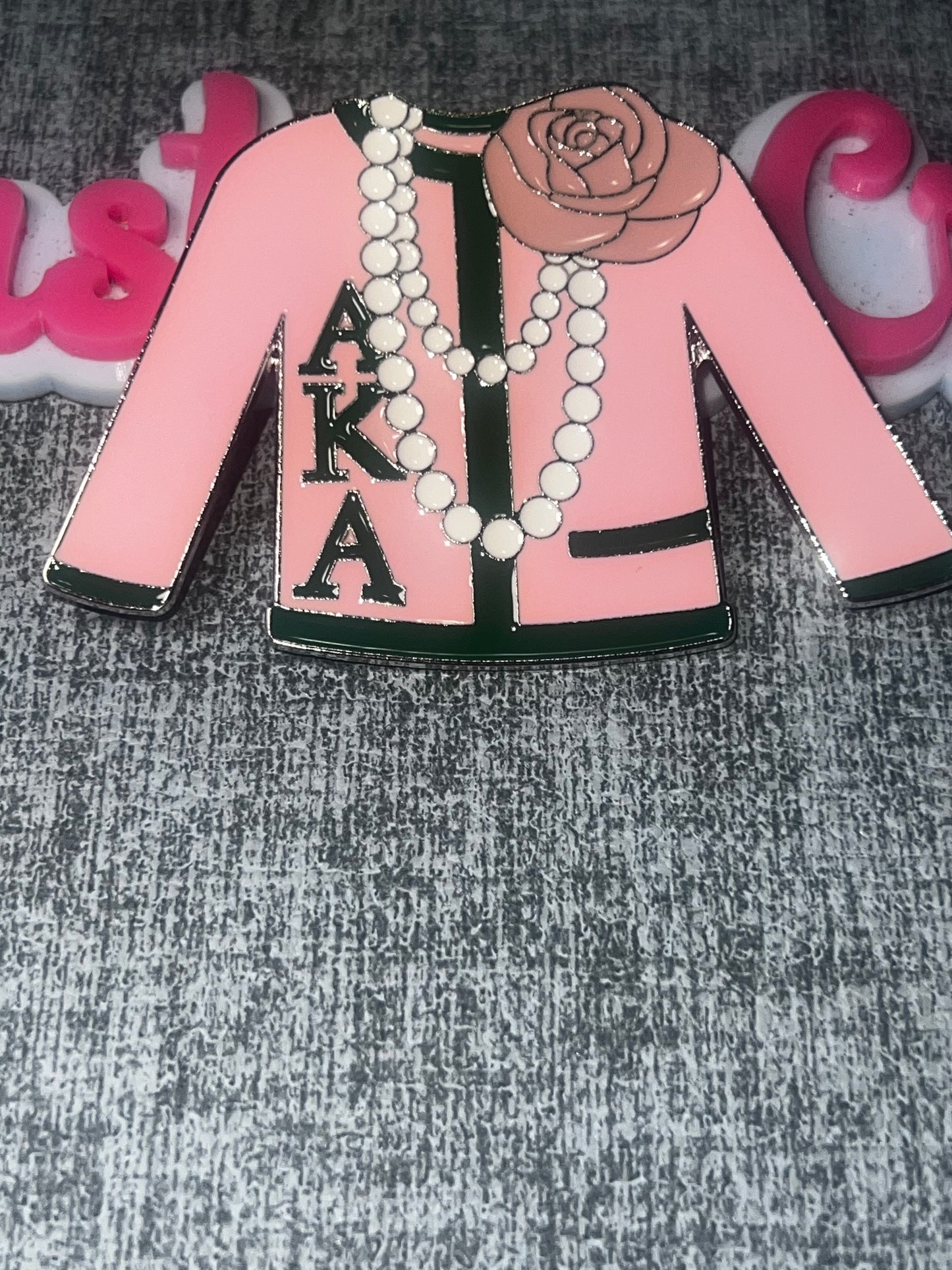 Pink Green Cream Greek Letter Jacket Brooch Pin | Enamel Pearl Floral Fashion Accessory AKA colors