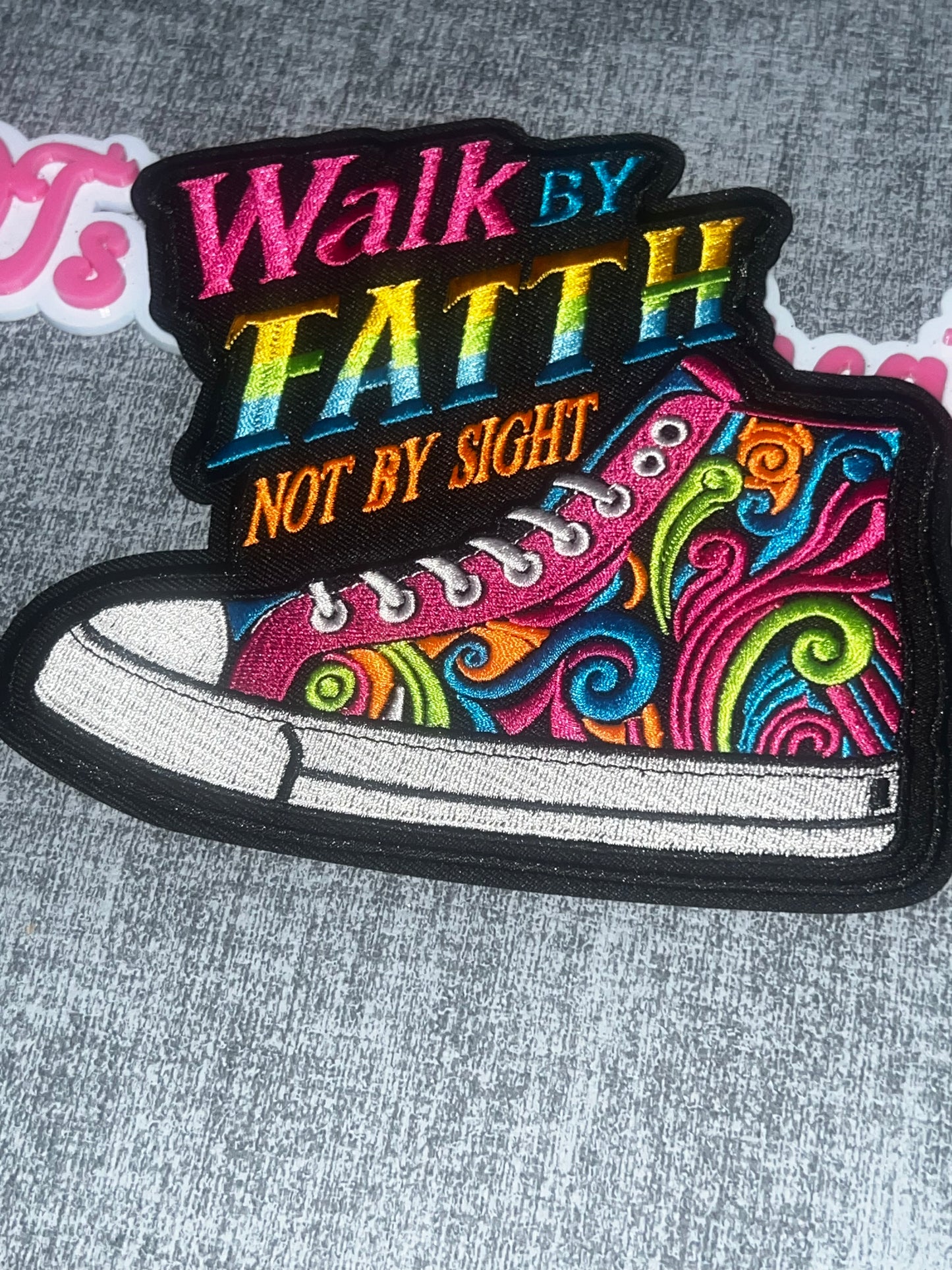 Walk By Faith Not By Sight Sneaker Medium Embroidered Iron-On Patch