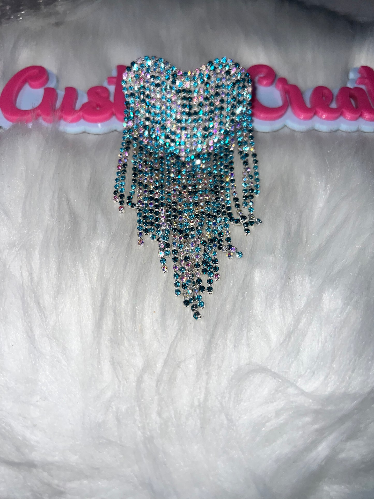 πβ¨ Aqua Rhinestone Drip Heart Brooch Pin