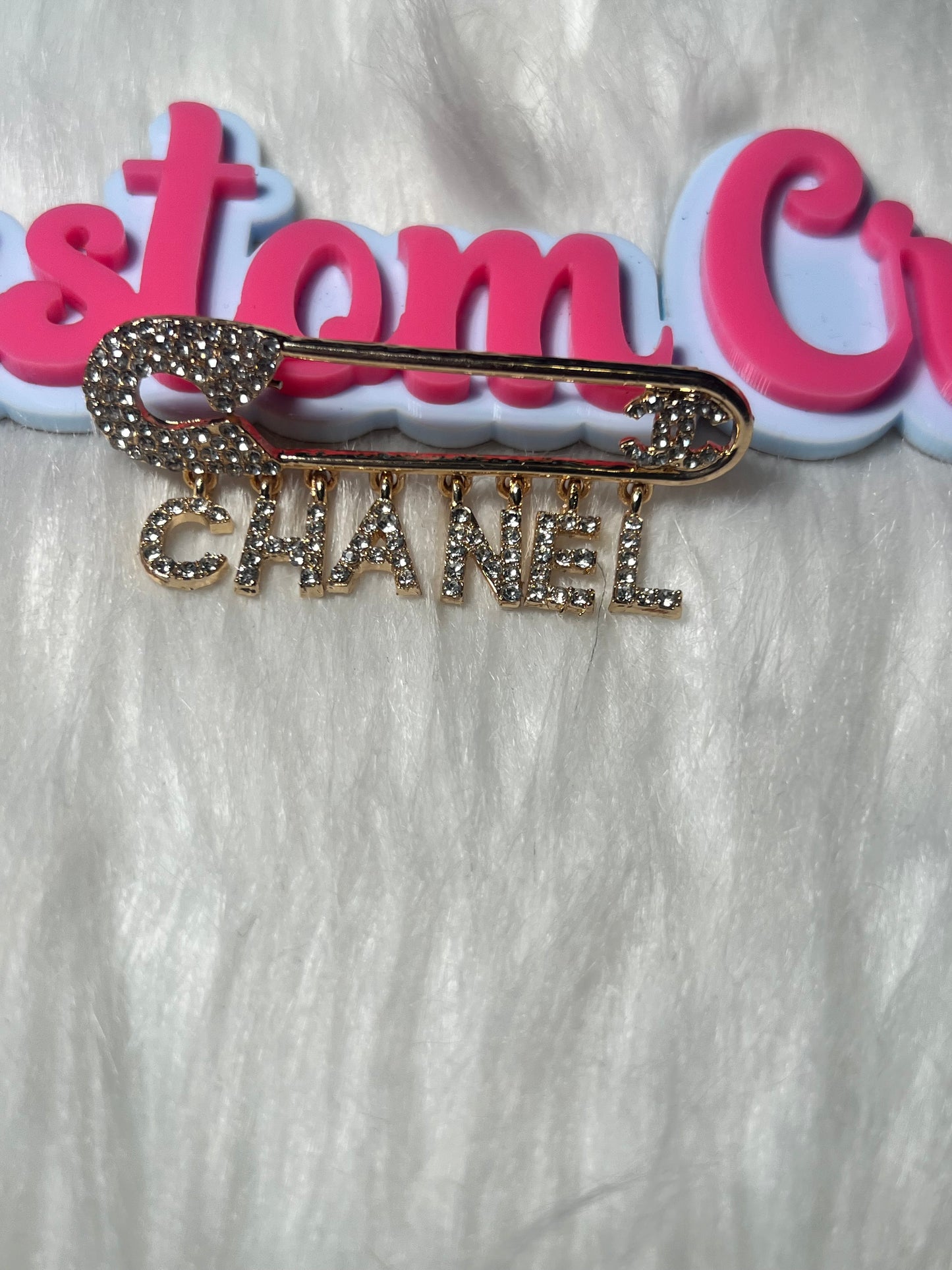 ✨ Rhinestone Safety Pin “CHANEL” Brooch