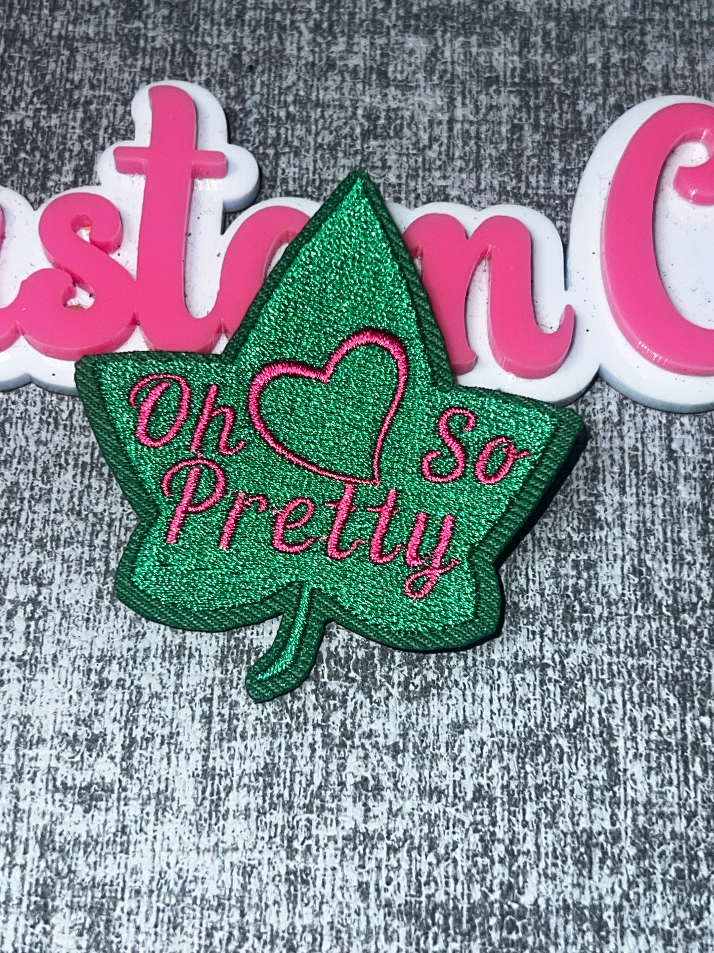 Oh So Pretty Embroidered Leaf Iron-On Patch – Green & Pink Fashion Patch