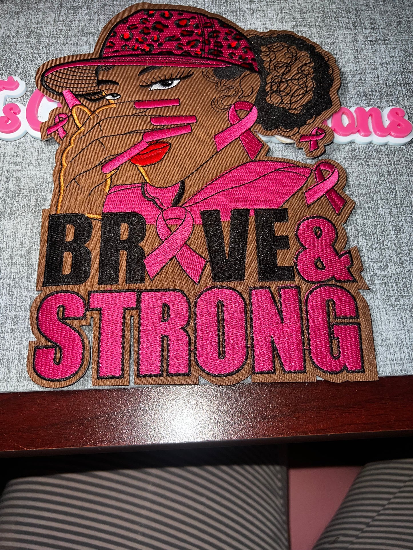 Brave & Strong Breast Cancer Survivor Woman Patch – Pink Ribbon Embroidered Iron On Applique