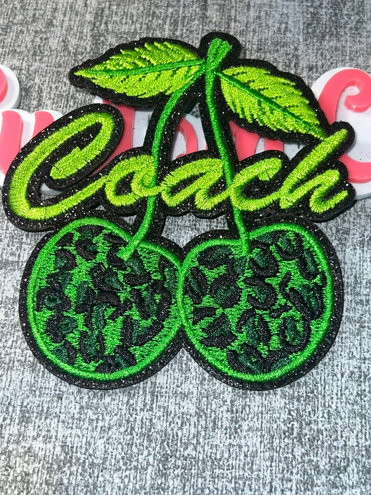 Green Cherry Embroidered Patch – Iron On Applique