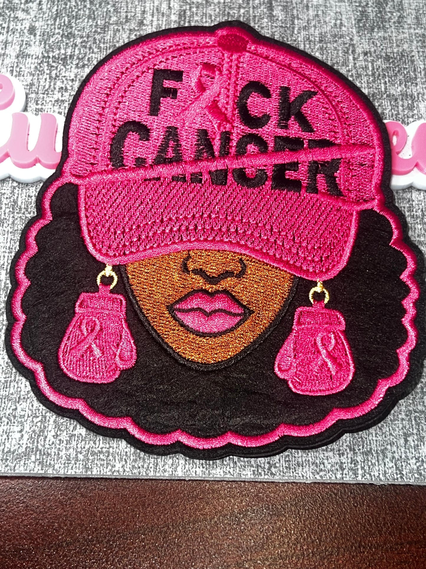 F*ck Cancer Pink Hat Woman Breast Cancer Awareness Patch – Large Embroidered Iron On Applique Medium
