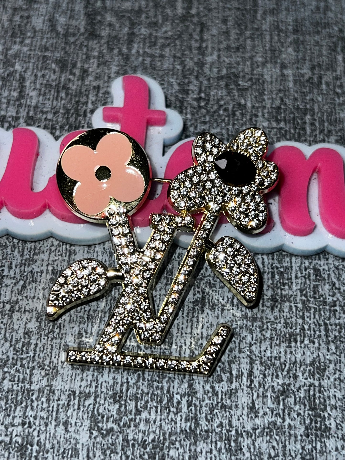 Crystal Floral Letter Fashion Brooch Pin | Blush Pink Statement Brooch