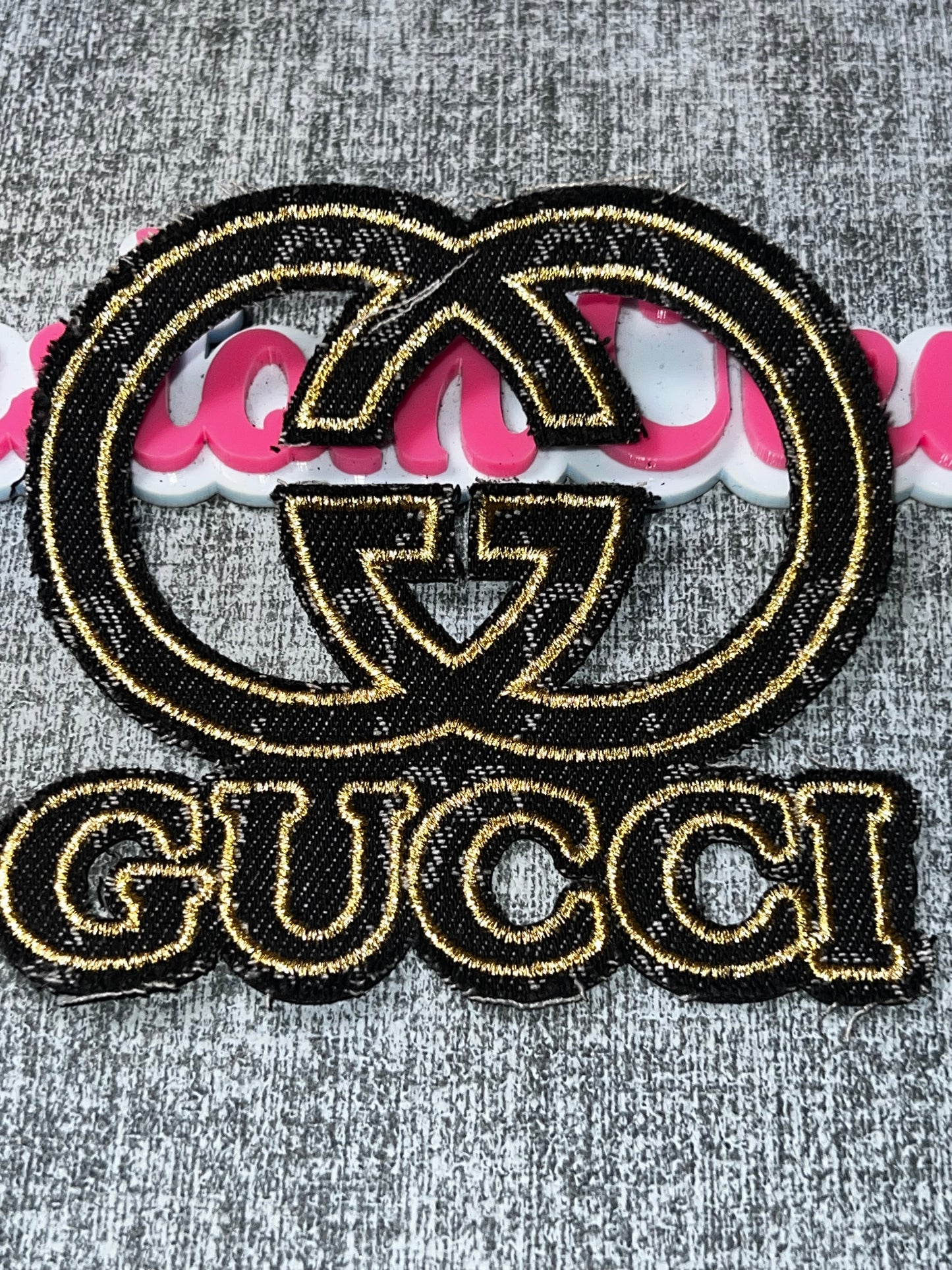 Double Denim Embroidered Fashion Patch – Black Gold Applique for Jackets, Bags & Hats